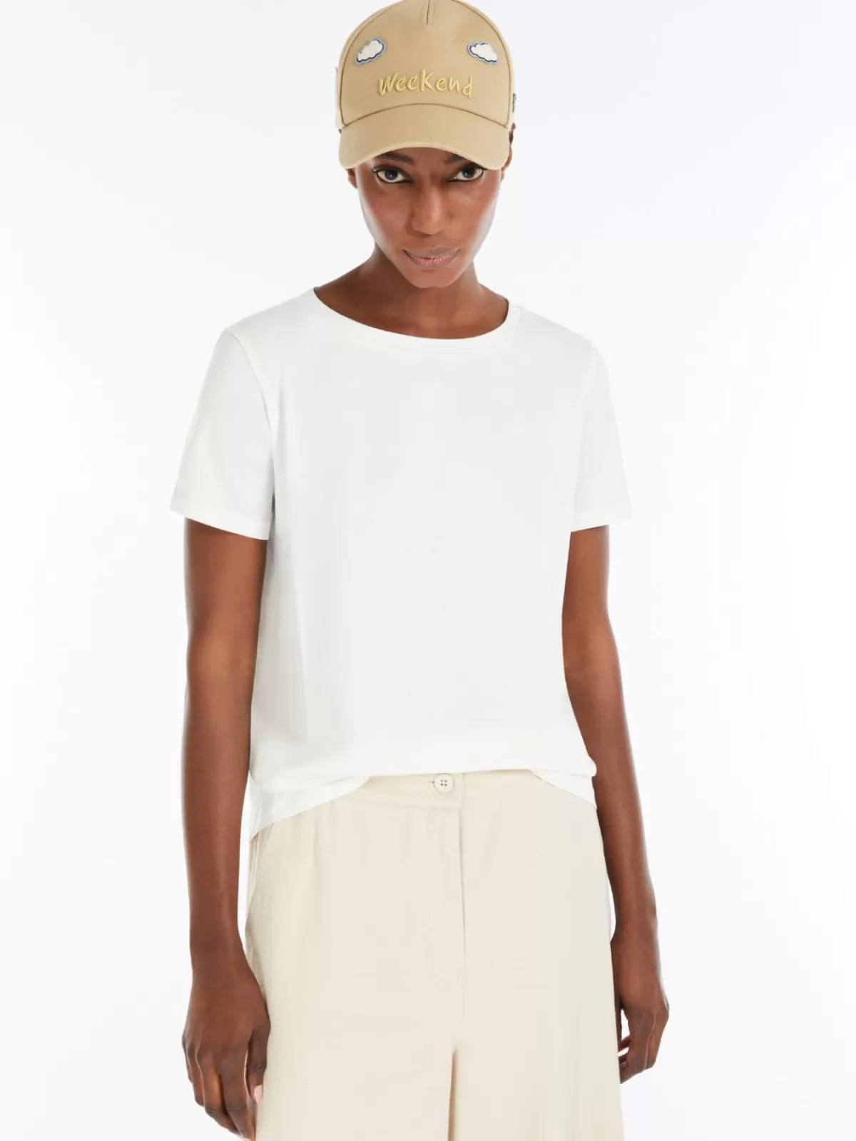 Camiseta básica de algodón orgánico elástico Max Mara - Blanco puro, corte moderno y comodidad duradera