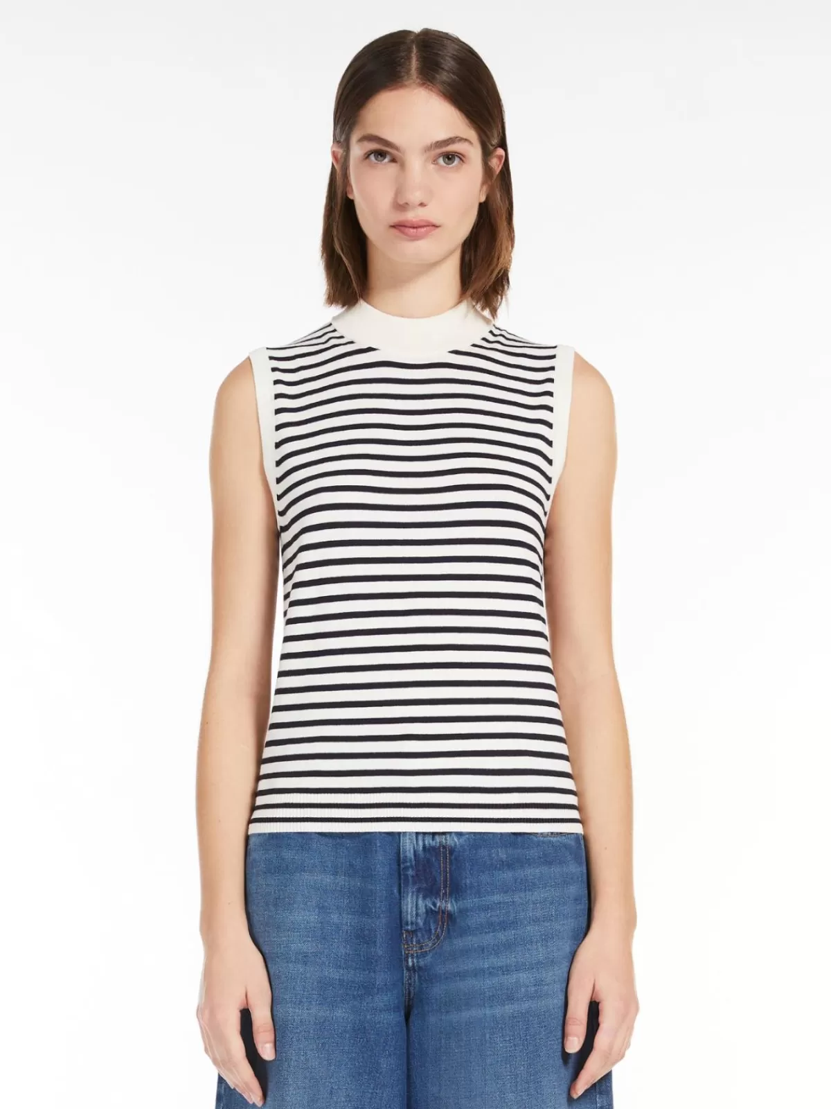 Prenda de punto Max Mara - Top en viscosa elástica suave azul marino, diseño cómodo con ajuste perfecto