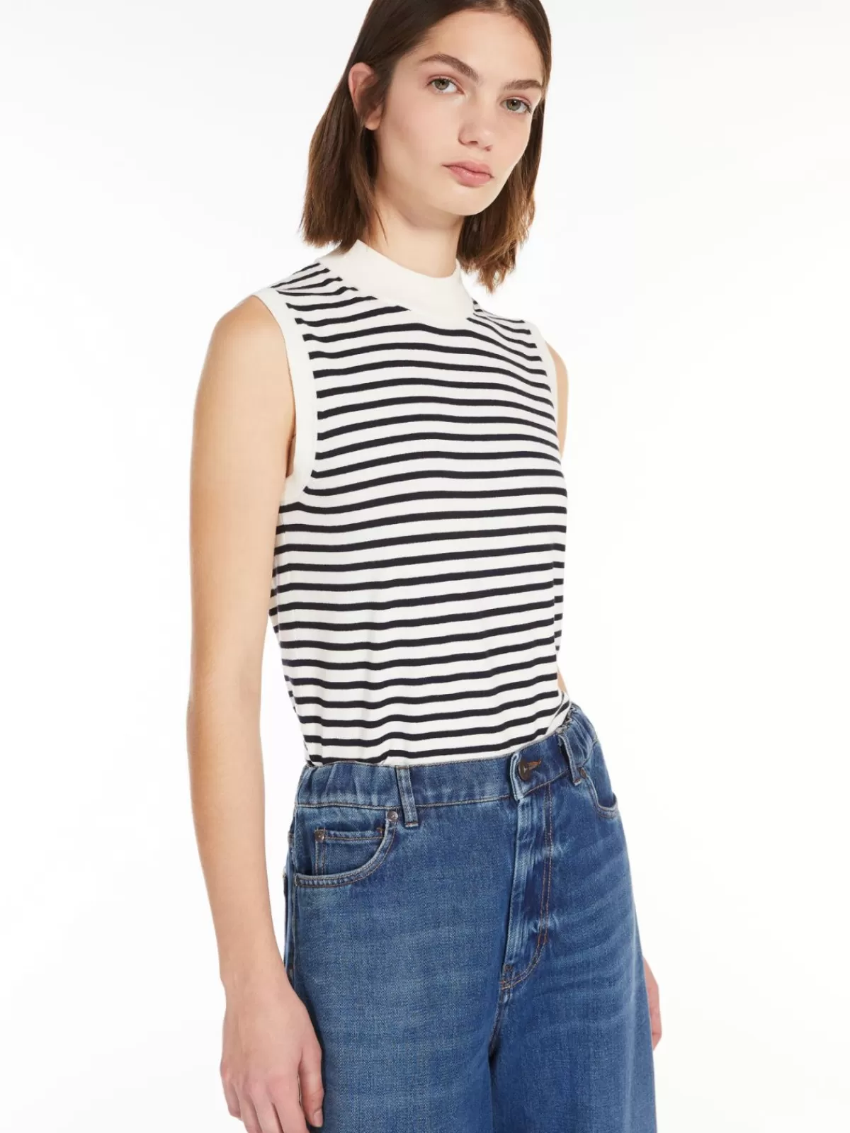 Prenda de punto Max Mara - Top en viscosa elástica suave azul marino, diseño cómodo con ajuste perfecto