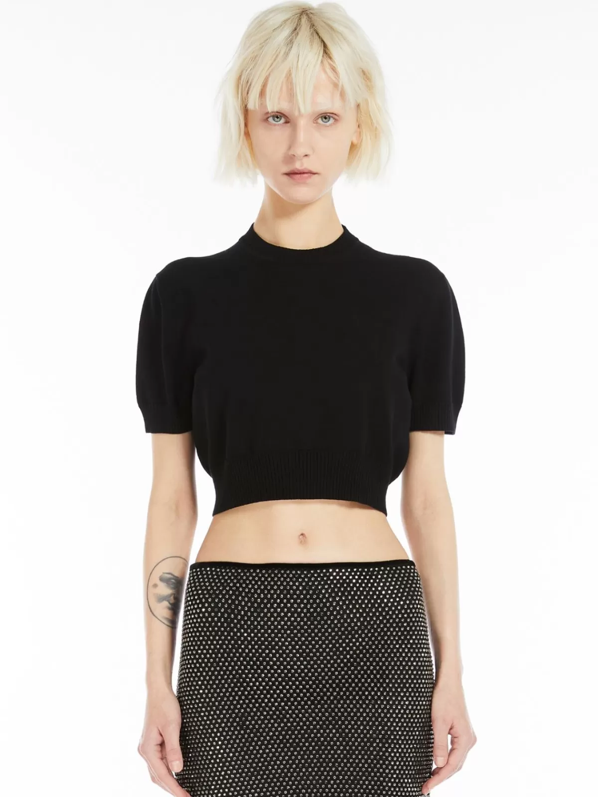 Max Mara - Camiseta Elástica de Viscosa para Mujer, Tono Negro Clásico - Prenda de Punto Suave y Cómoda