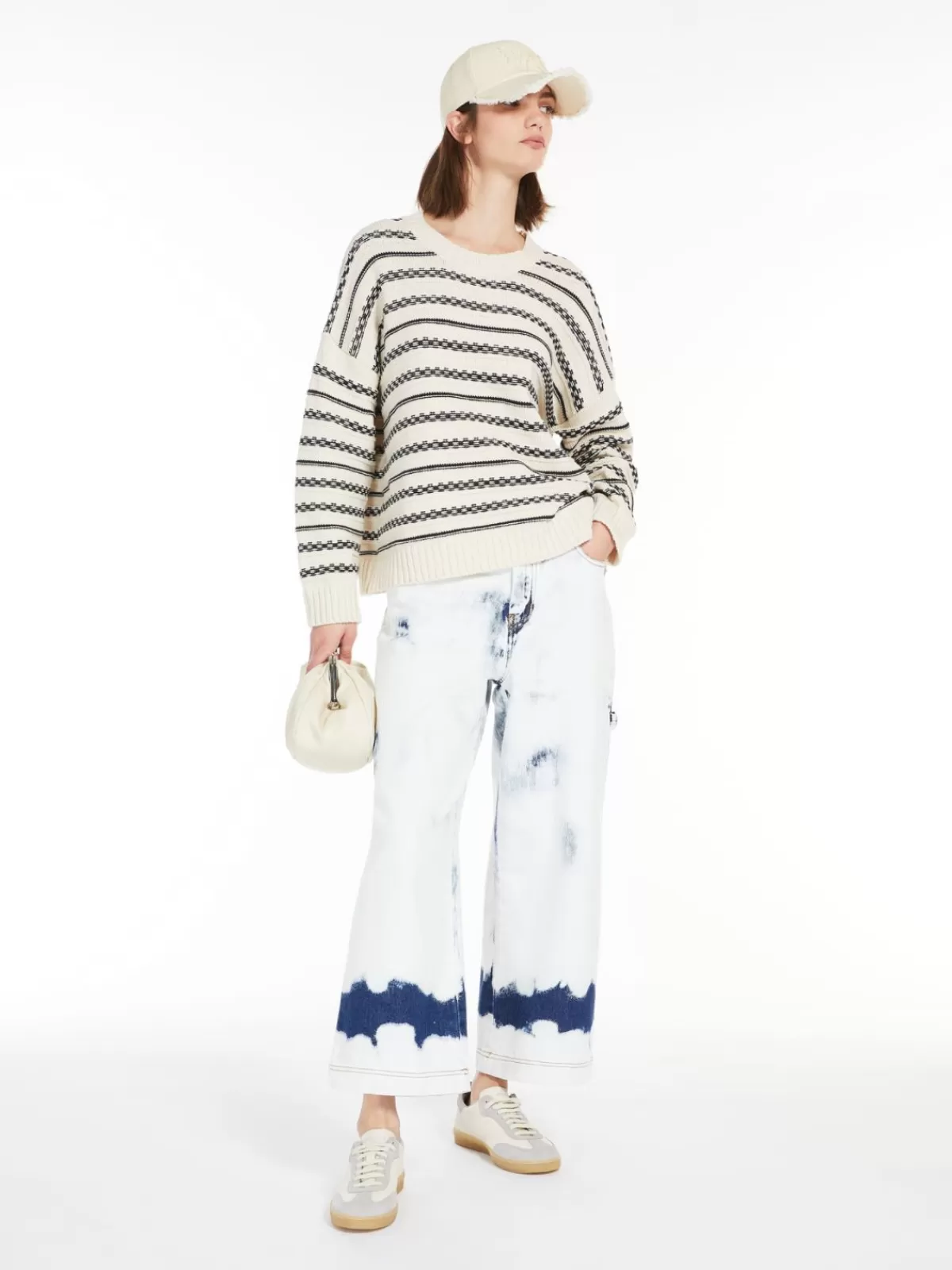 Suéter clásico de rayas Max Mara en hilo de algodón suave - Azul Marino