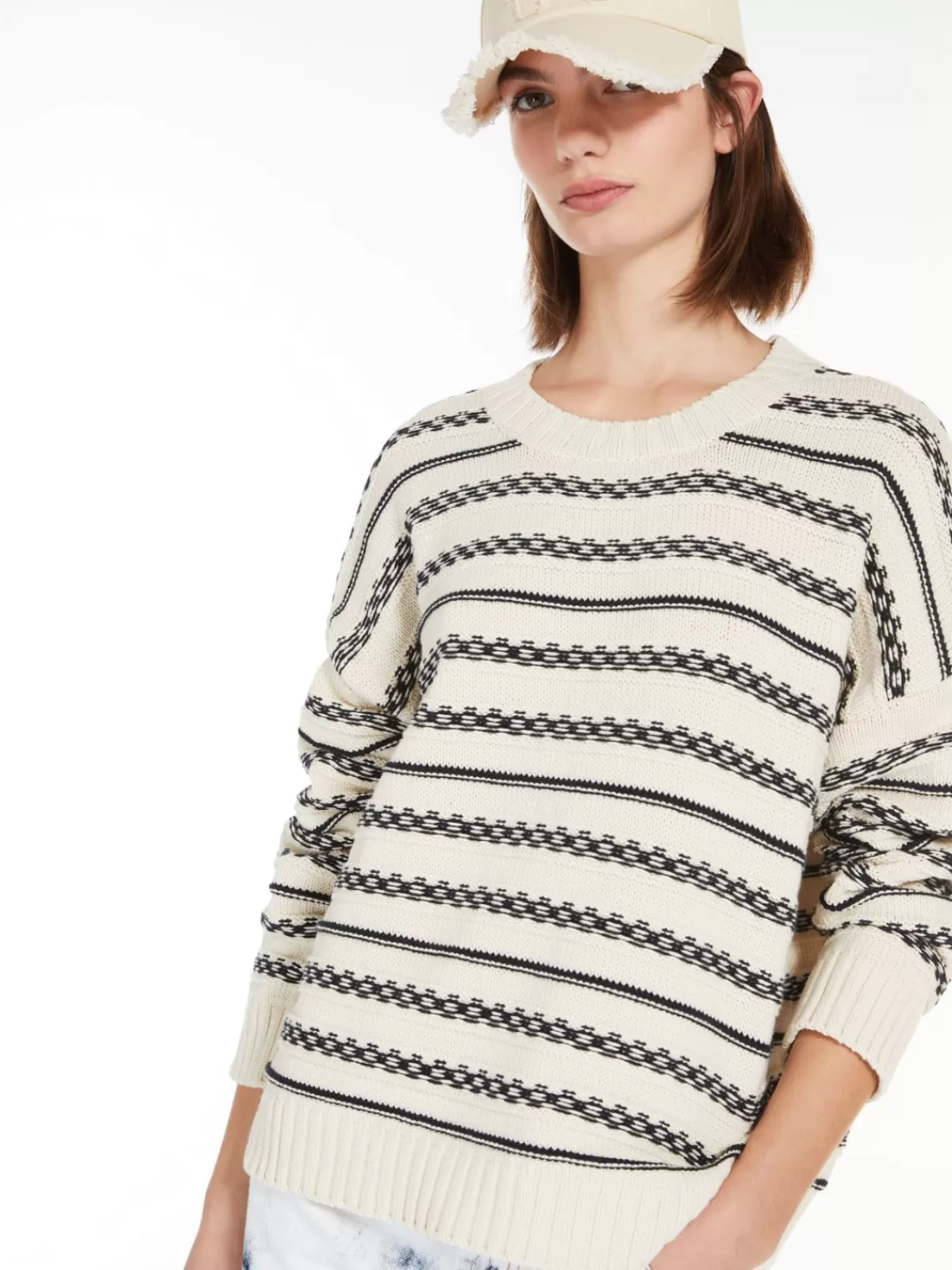 Suéter clásico de rayas Max Mara en hilo de algodón suave - Azul Marino