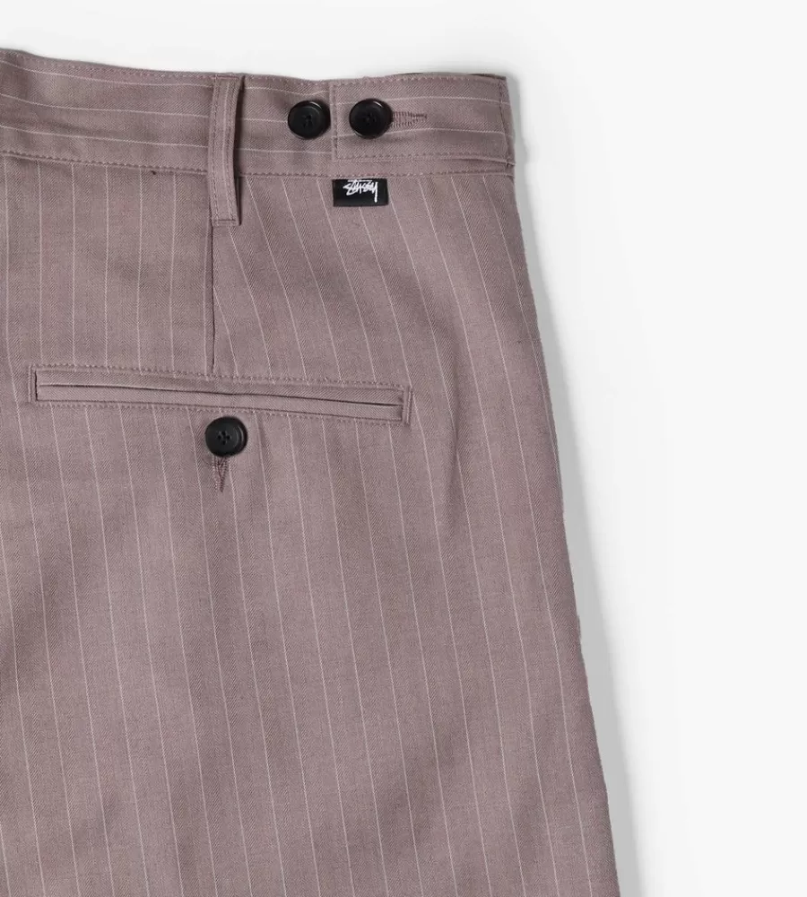Pantalones Holgados STUSSY Rayados con Pliegues Detallados en Tono Marrón Claro