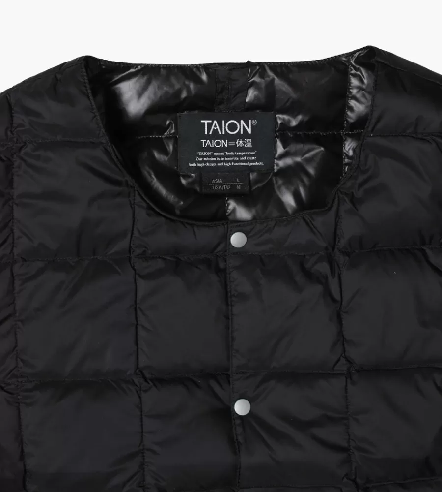 Jassen TAION - Chaqueta Casual de Cuello Redondo con Botones en Negro Clásico