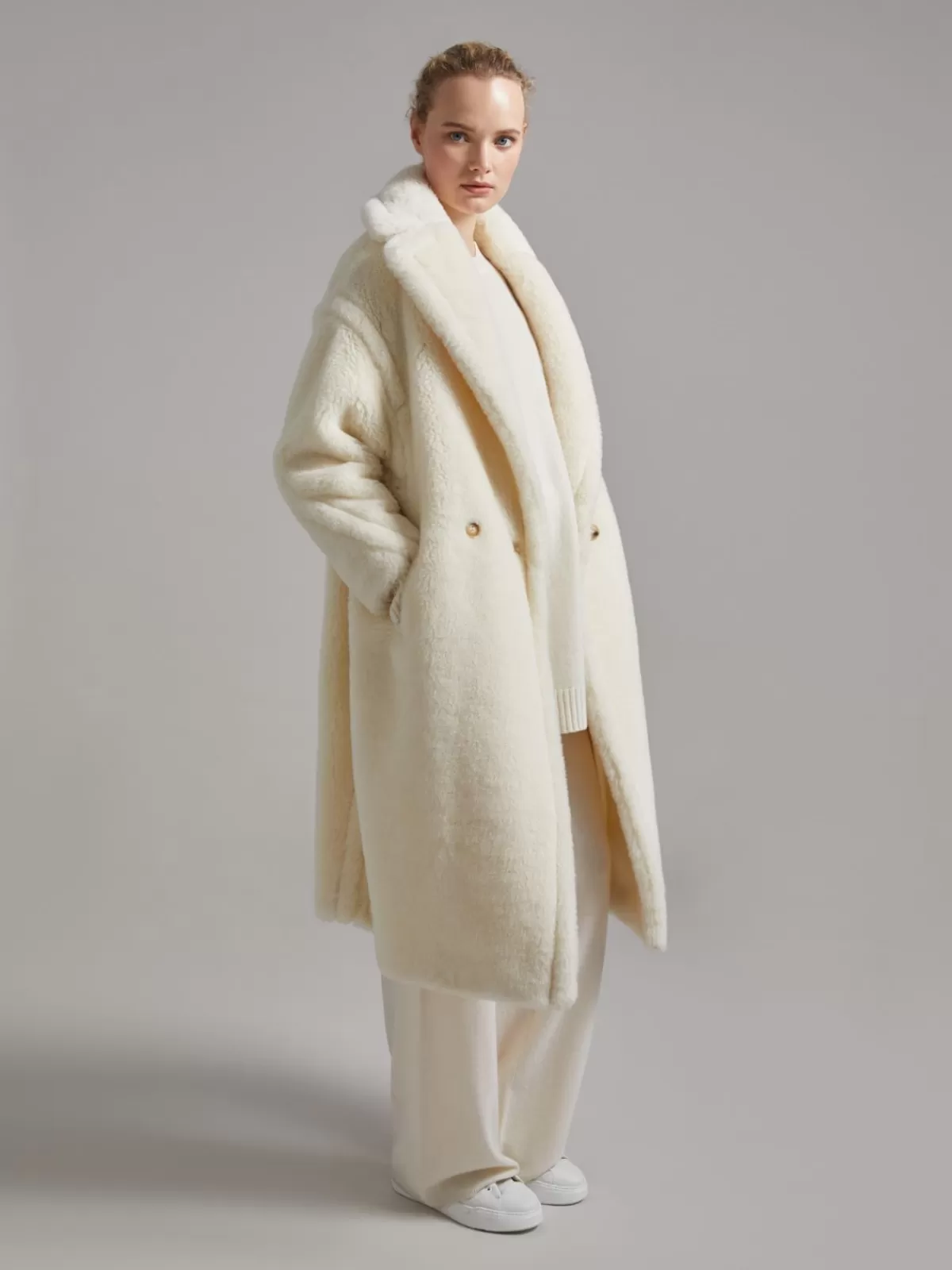 Abrigo icónico Teddy Bear de Max Mara - Alpaca y lana blend en blanco invernal