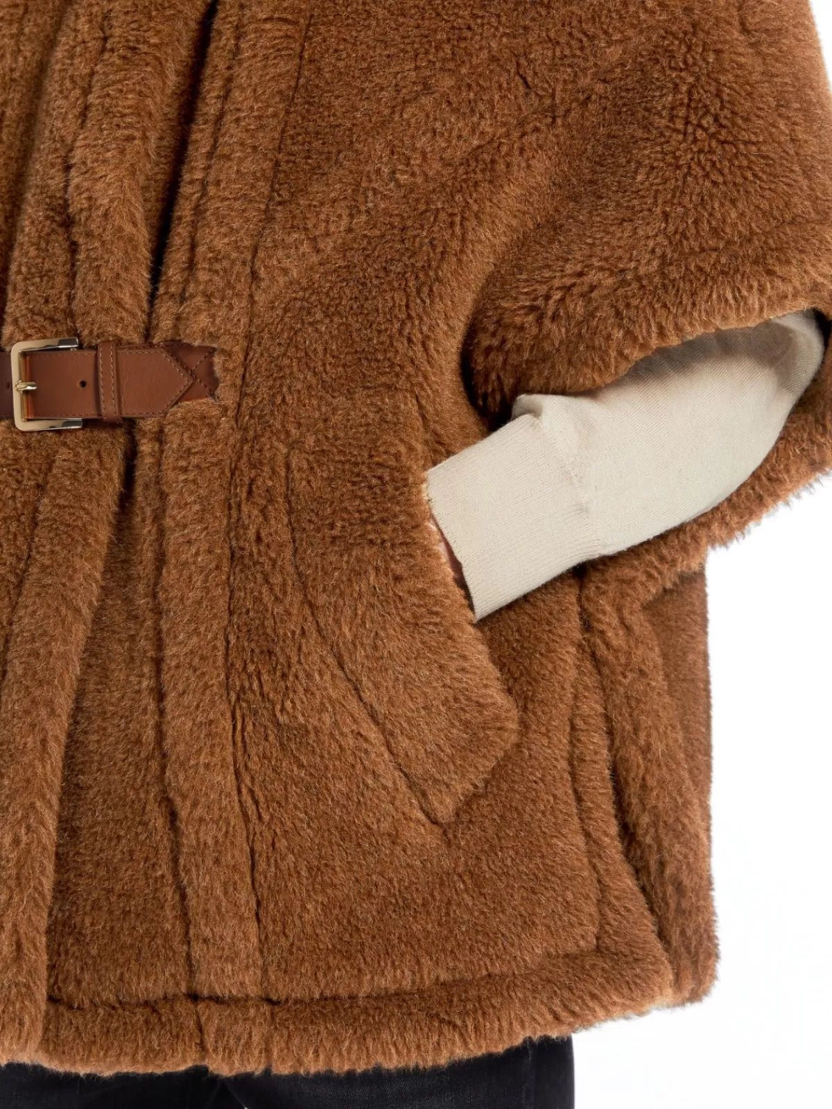 Chaleco capa de invierno Max Mara - Tejido peluche suave con correas ajustables en tono camelo