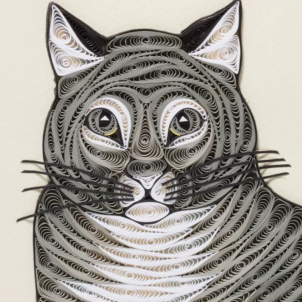 Tarjetas Artesanales del Met: Minino Juguetón en Técnica Filigrana - Correspondencia con Encanto Felino