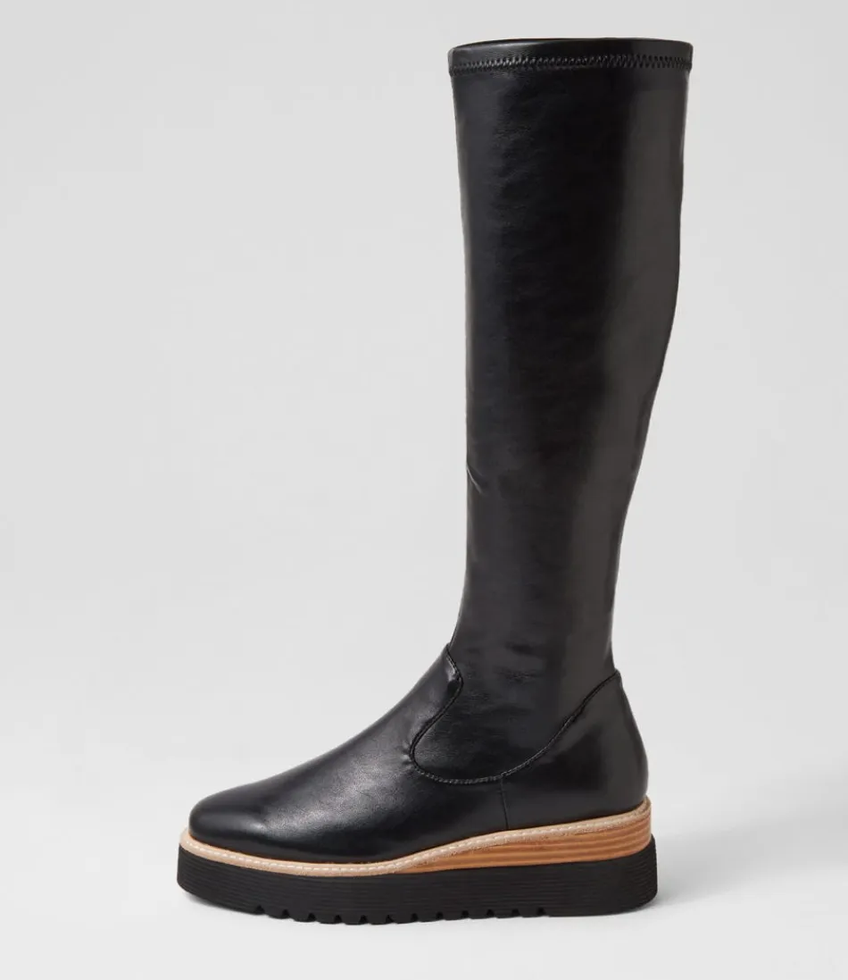 Botas Udoe de Mujer - Alta Gama en Negro con Acabado Natural y Material Elástico, Diseño Elegante Hasta la Rodilla