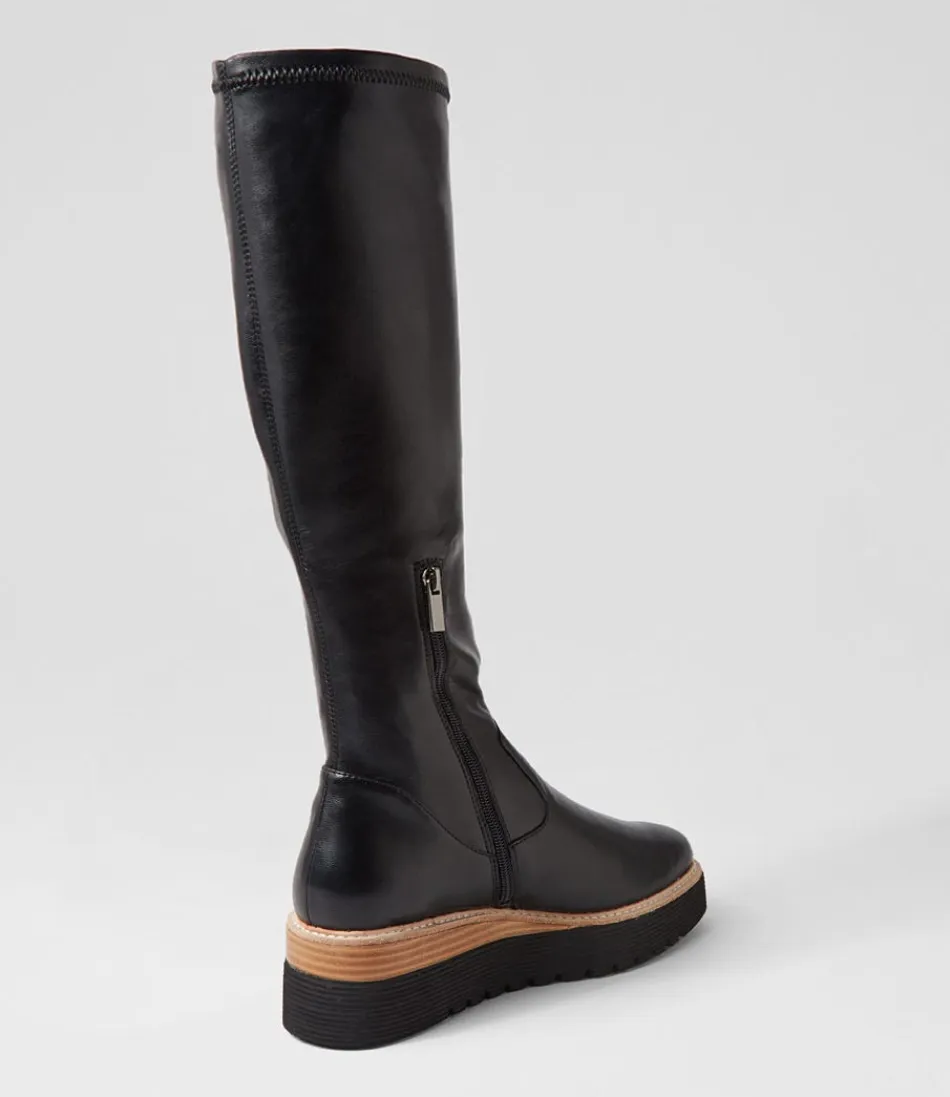 Botas Udoe de Mujer - Alta Gama en Negro con Acabado Natural y Material Elástico, Diseño Elegante Hasta la Rodilla