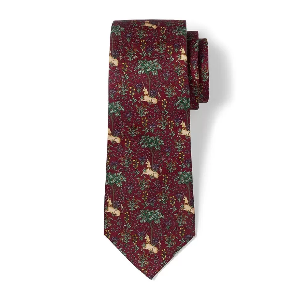 Corbata de seda con unicornio en jardín florido - Diseño exclusivo de The Met para complementos elegantes