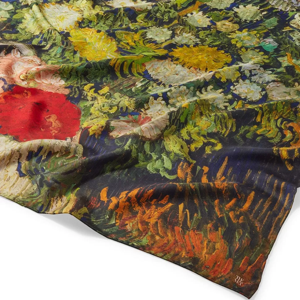 Pañuelo de Seda Cuadrado Inspirado en Van Gogh - Estampado Botánico Galería Met (Reversible)