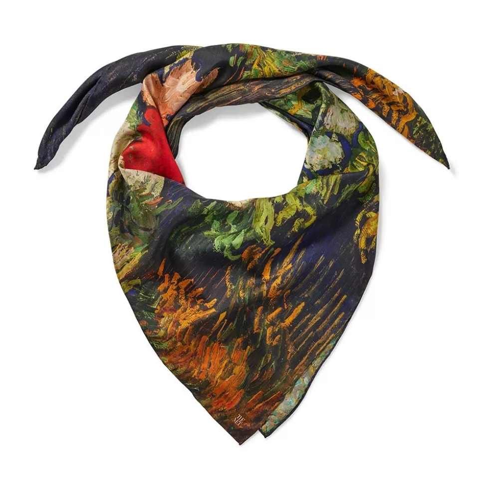 Pañuelo de Seda Cuadrado Inspirado en Van Gogh - Estampado Botánico Galería Met (Reversible)