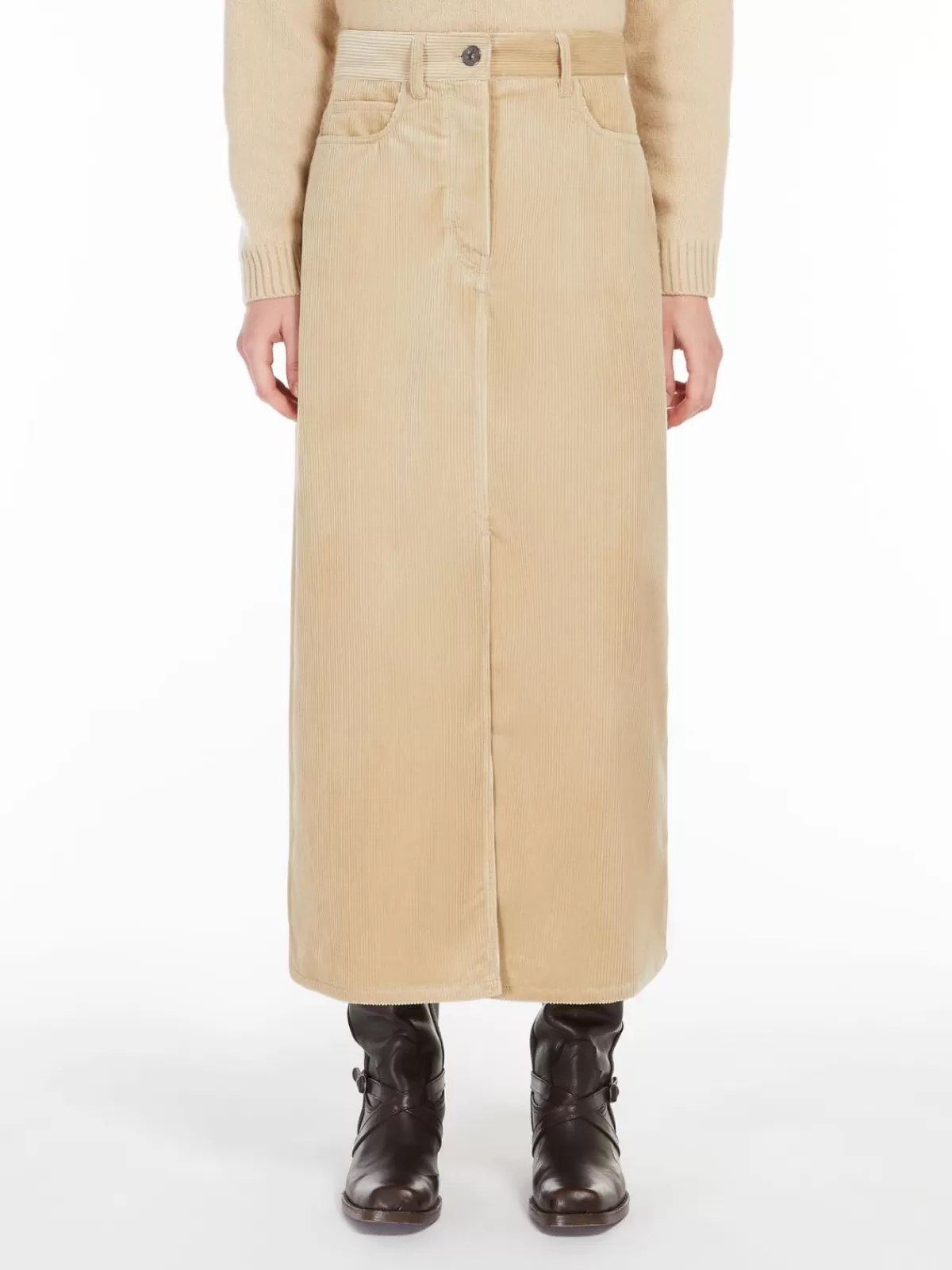 Falda de terciopelo Max Mara con 5 bolsillos - Beige arena elegante para looks sofisticados