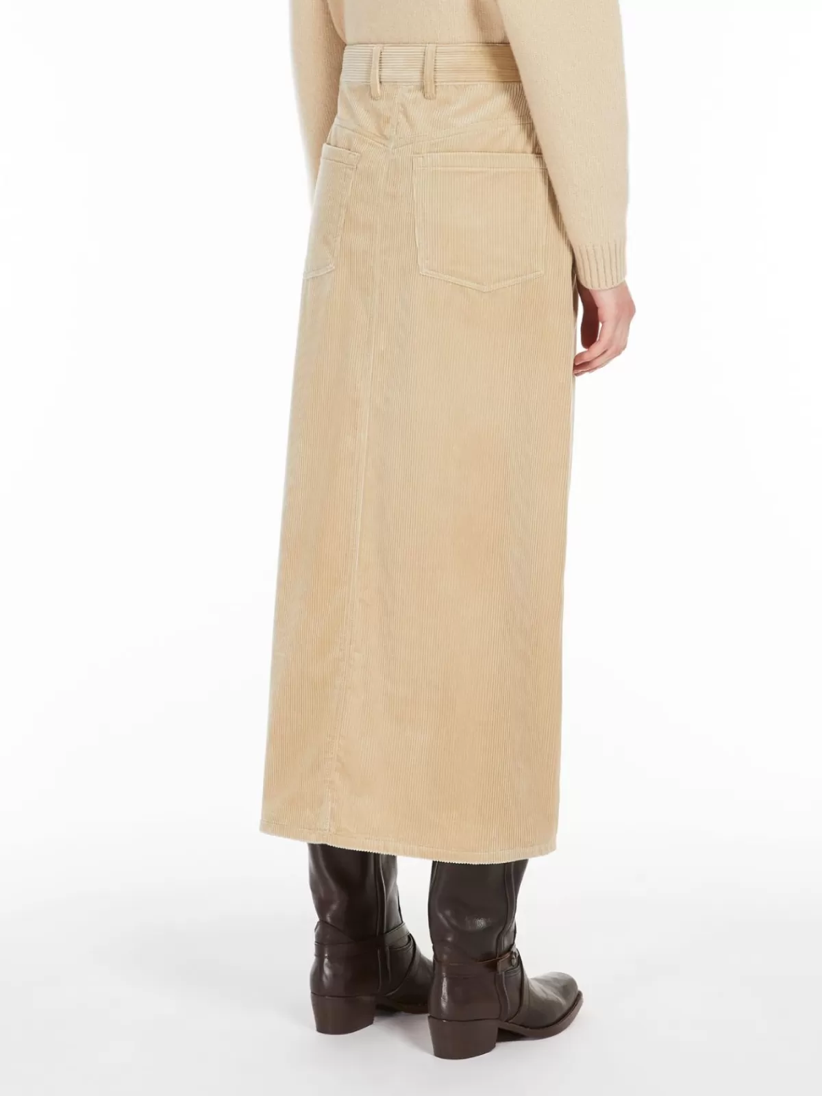 Falda de terciopelo Max Mara con 5 bolsillos - Beige arena elegante para looks sofisticados