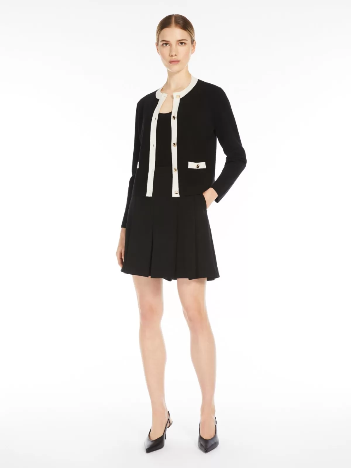 Chaqueta Max Mara en tejido punto de viscosa - Diseño bicolor clásico en negro y blanco