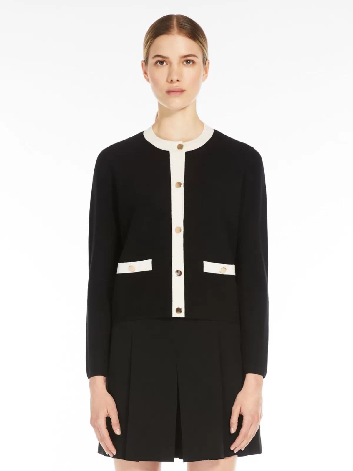 Chaqueta Max Mara en tejido punto de viscosa - Diseño bicolor clásico en negro y blanco