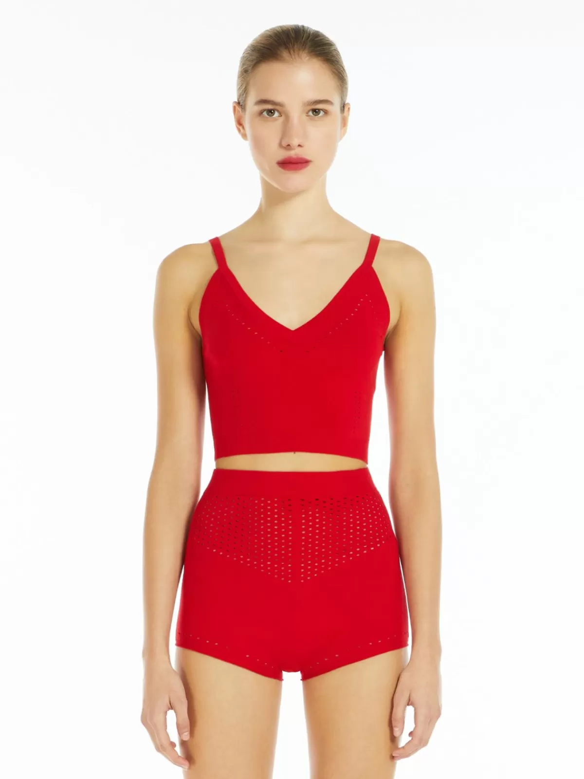 Max Mara - Blusa de punto en viscosa, color rojo intenso, ideal para looks elegantes