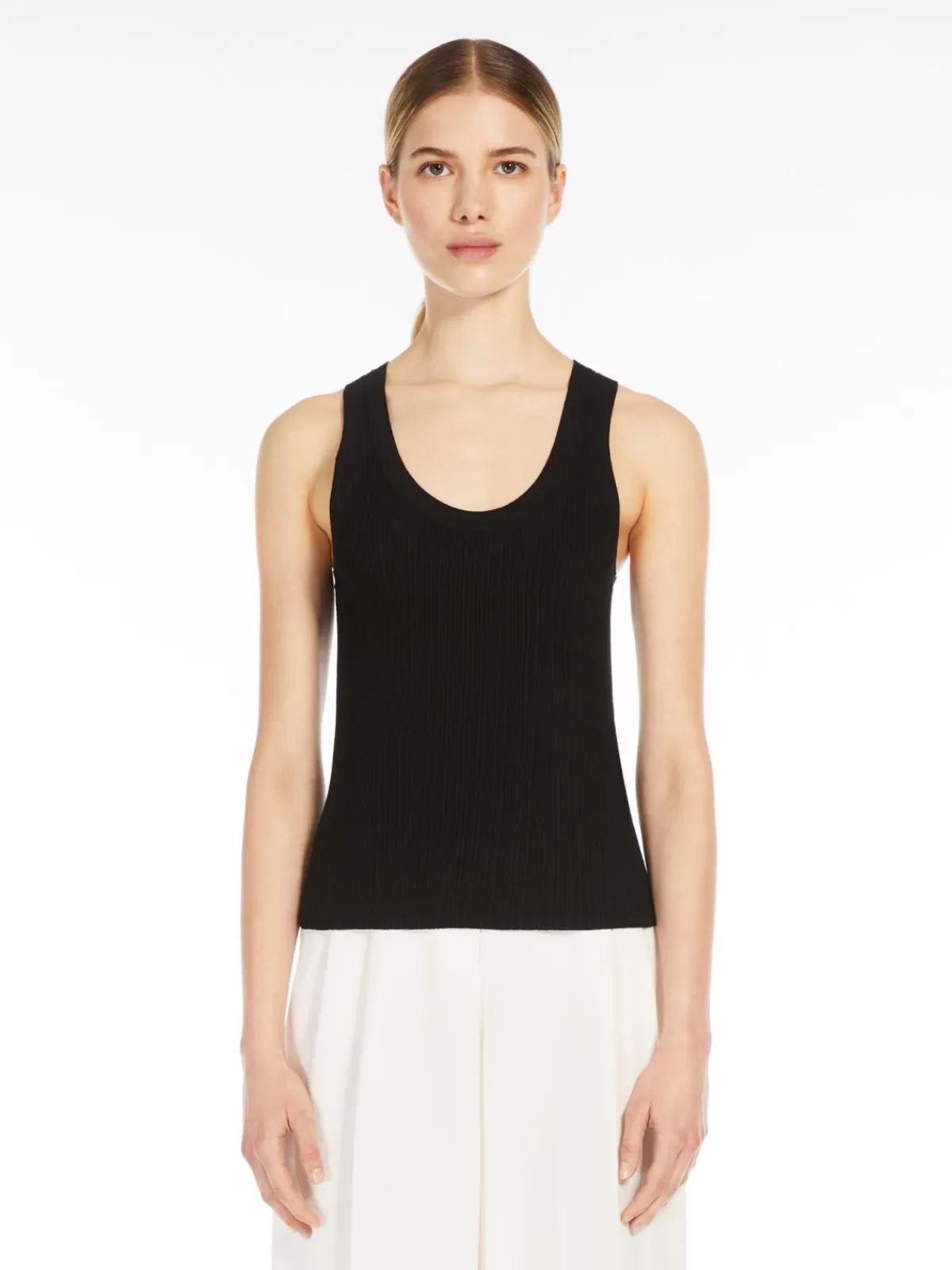 Jersey elegante de fibra viscosa tono negro - Diseño clásico Max Mara