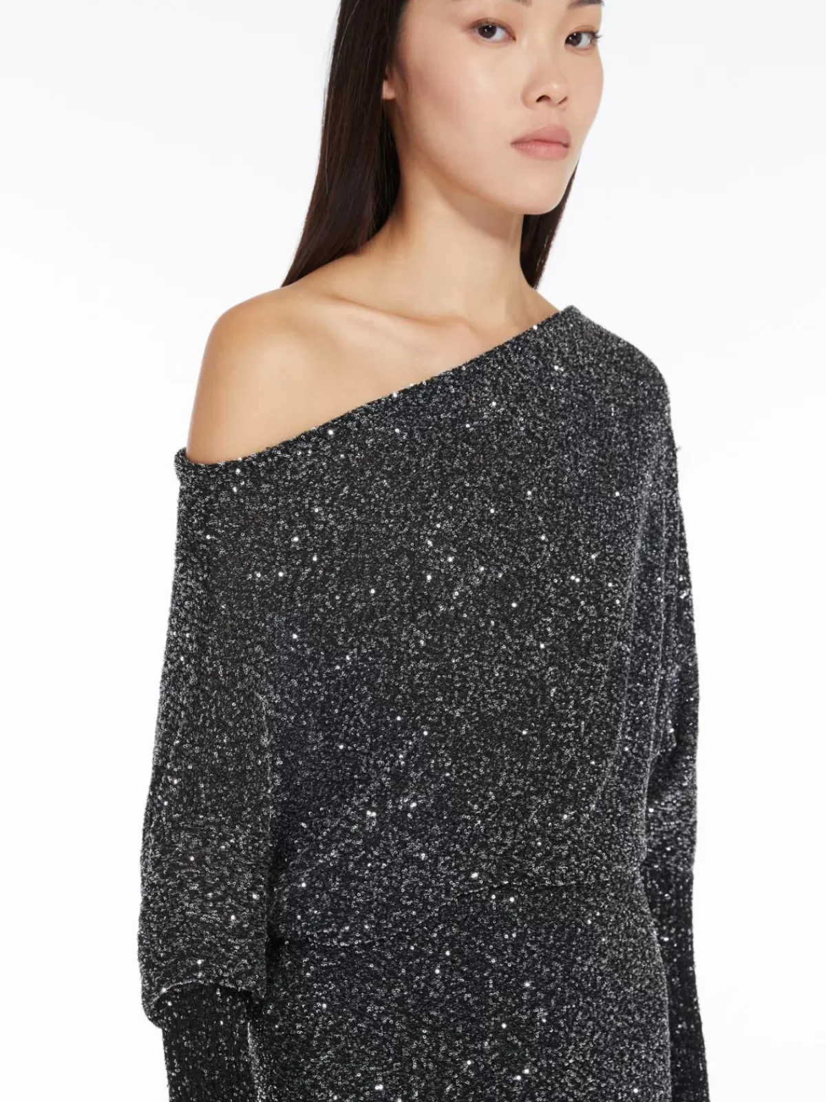 Vestido Max Mara en tono plata con detalle de lentejuelas - Tejido viscosa brillante para ocasiones especiales