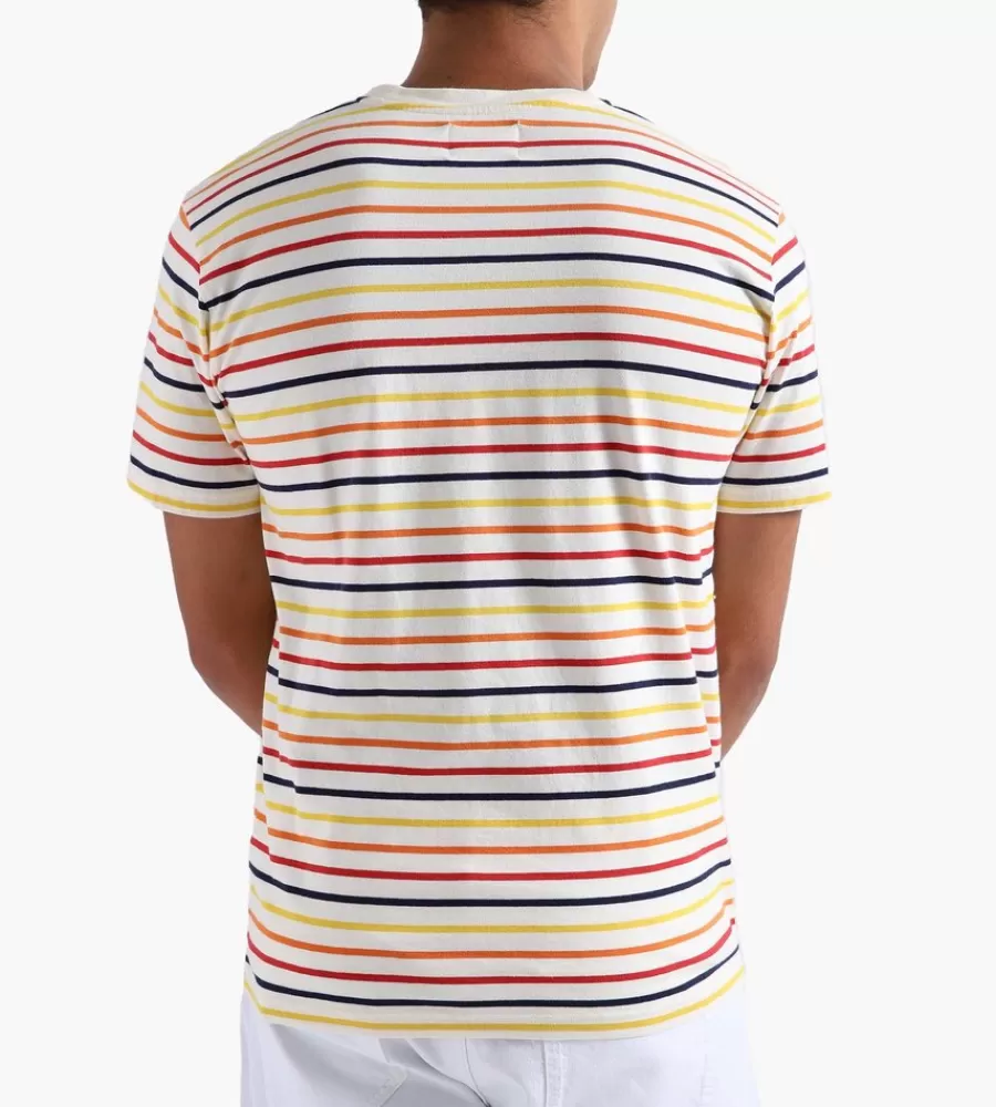 Camiseta Básica Unisex Wood con Rayas Contrastantes - Beige Claro y Diseño Minimalista