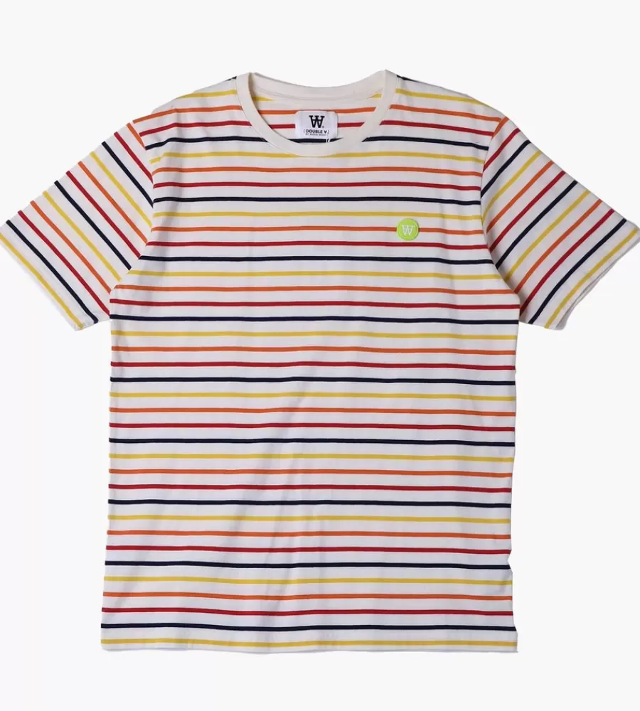 Camiseta Básica Unisex Wood con Rayas Contrastantes - Beige Claro y Diseño Minimalista
