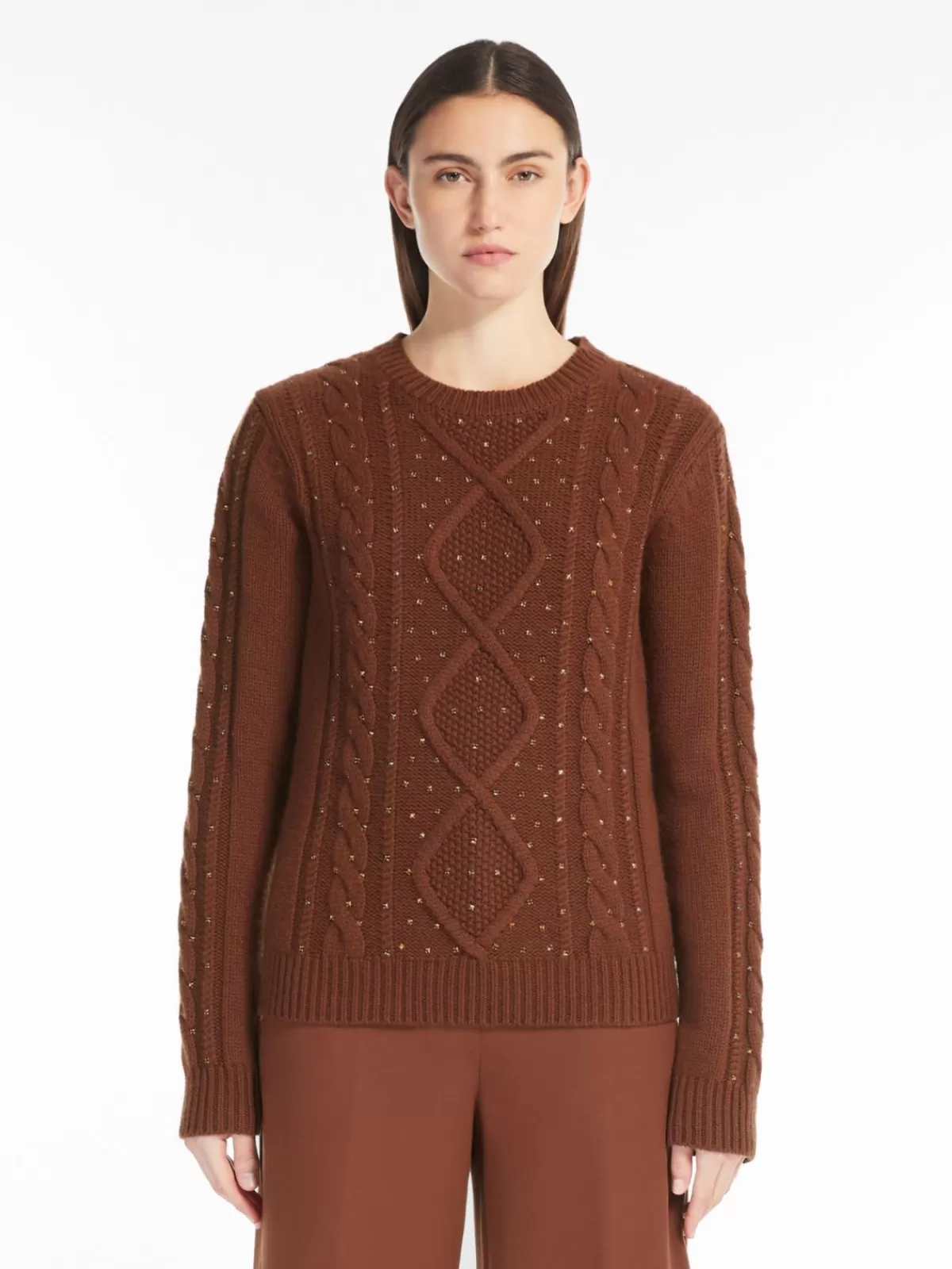 Jersey Abrigo de Punto Trenzado - Lana y Cachemira Tono Terracota | Colección Max Mara