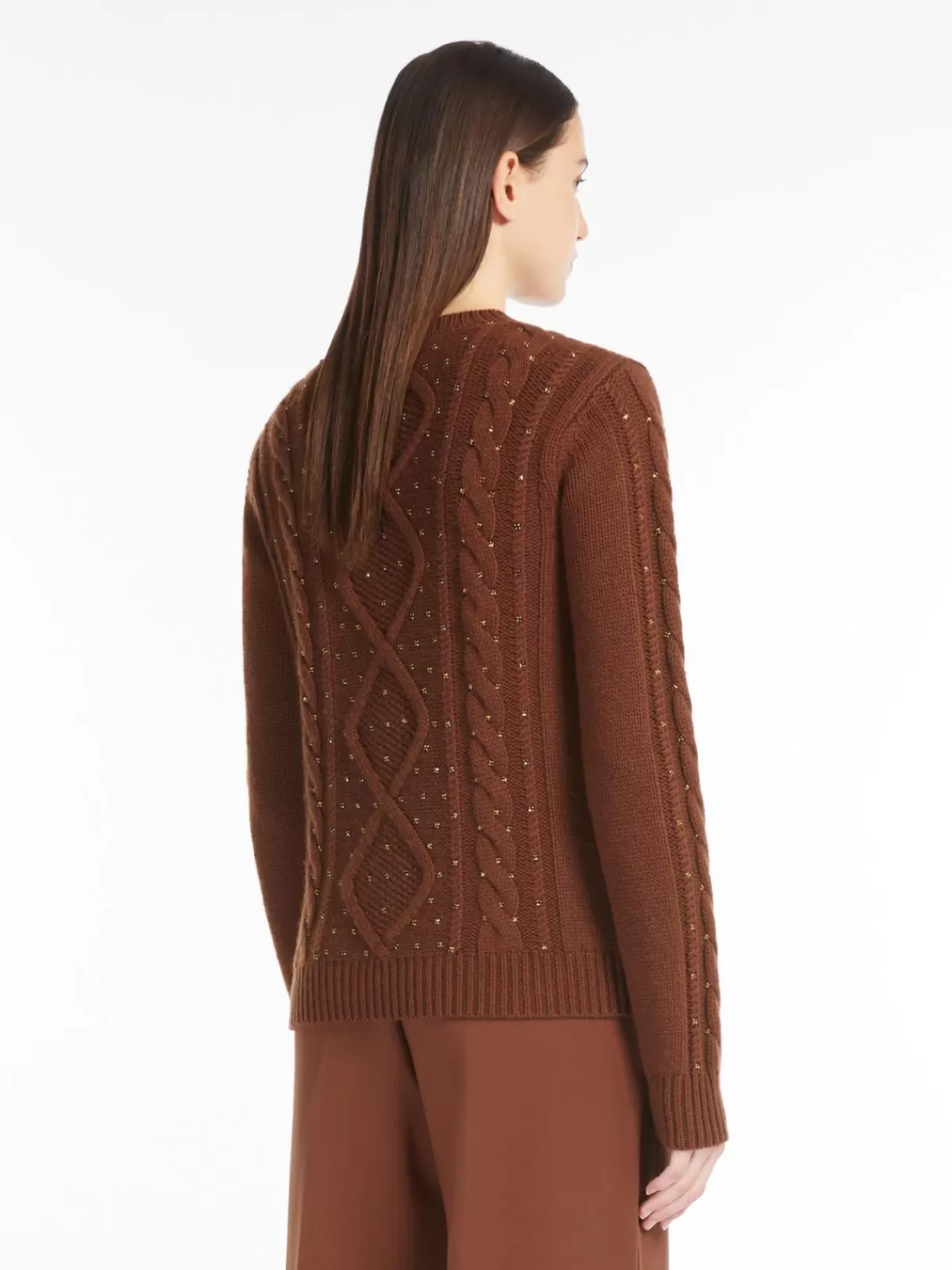 Jersey Abrigo de Punto Trenzado - Lana y Cachemira Tono Terracota | Colección Max Mara