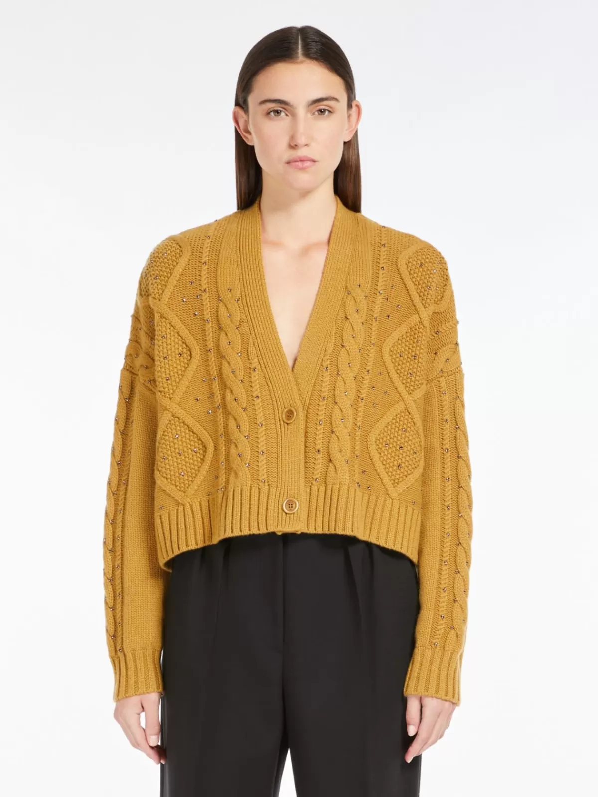 Cardigán corto en mezcla suave de lana y cachemira - Tono ocre cálido · Max Mara Collection