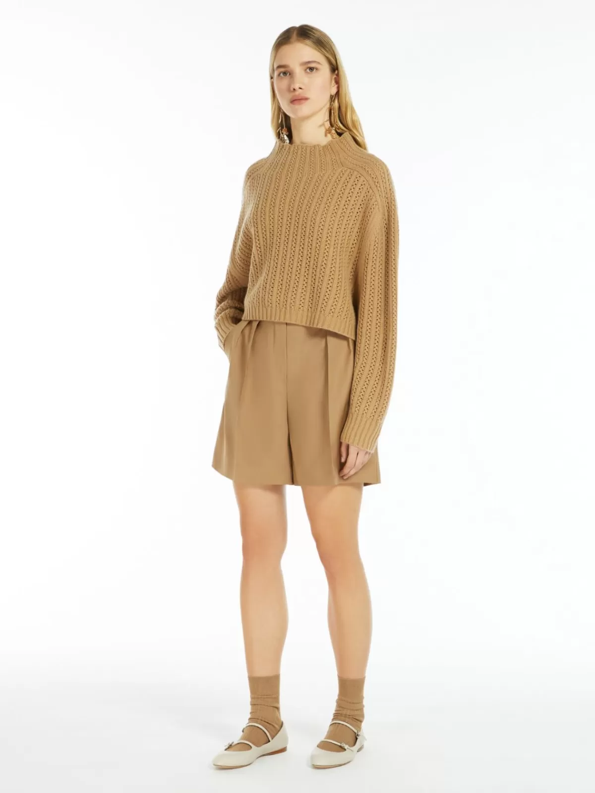 Suéter corto Max Mara en lana y cachemira - diseño acogedor tono camelo