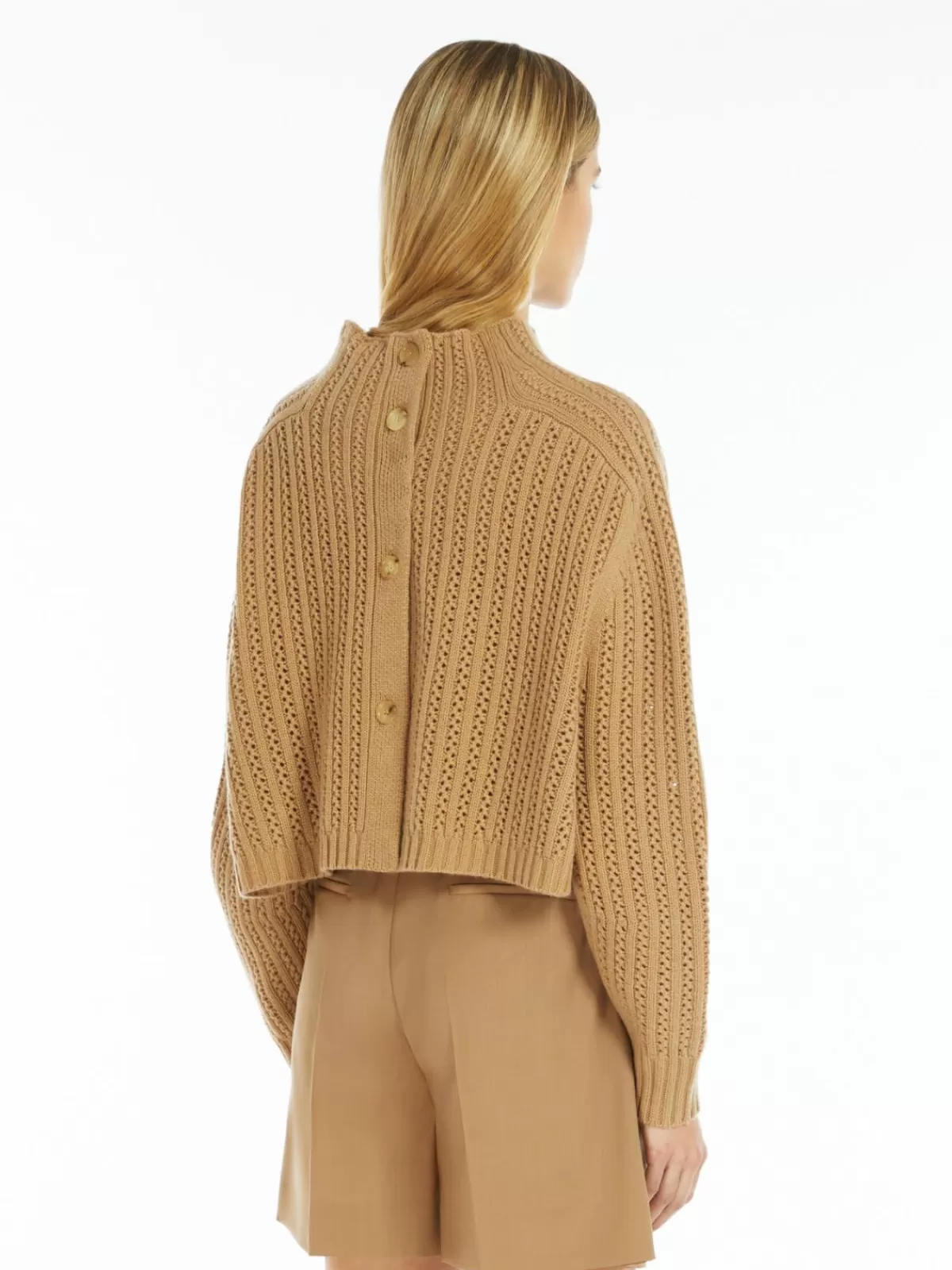 Suéter corto Max Mara en lana y cachemira - diseño acogedor tono camelo