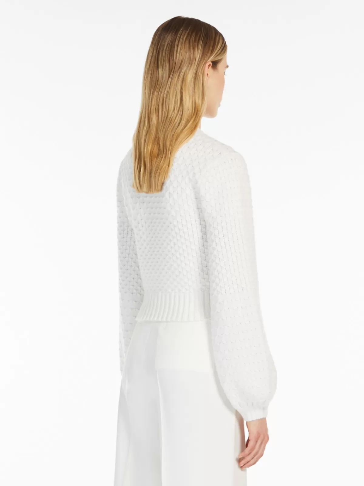Jersey de invierno Max Mara en lana y cachemir - Blanco hueso con detalles de bordado artesanal