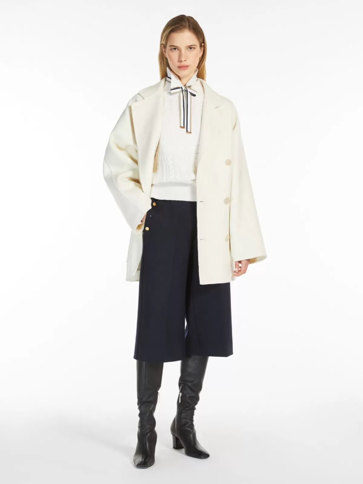 Classic suéter Max Mara en lana y cachemira - Blanco invernal de calidad premium