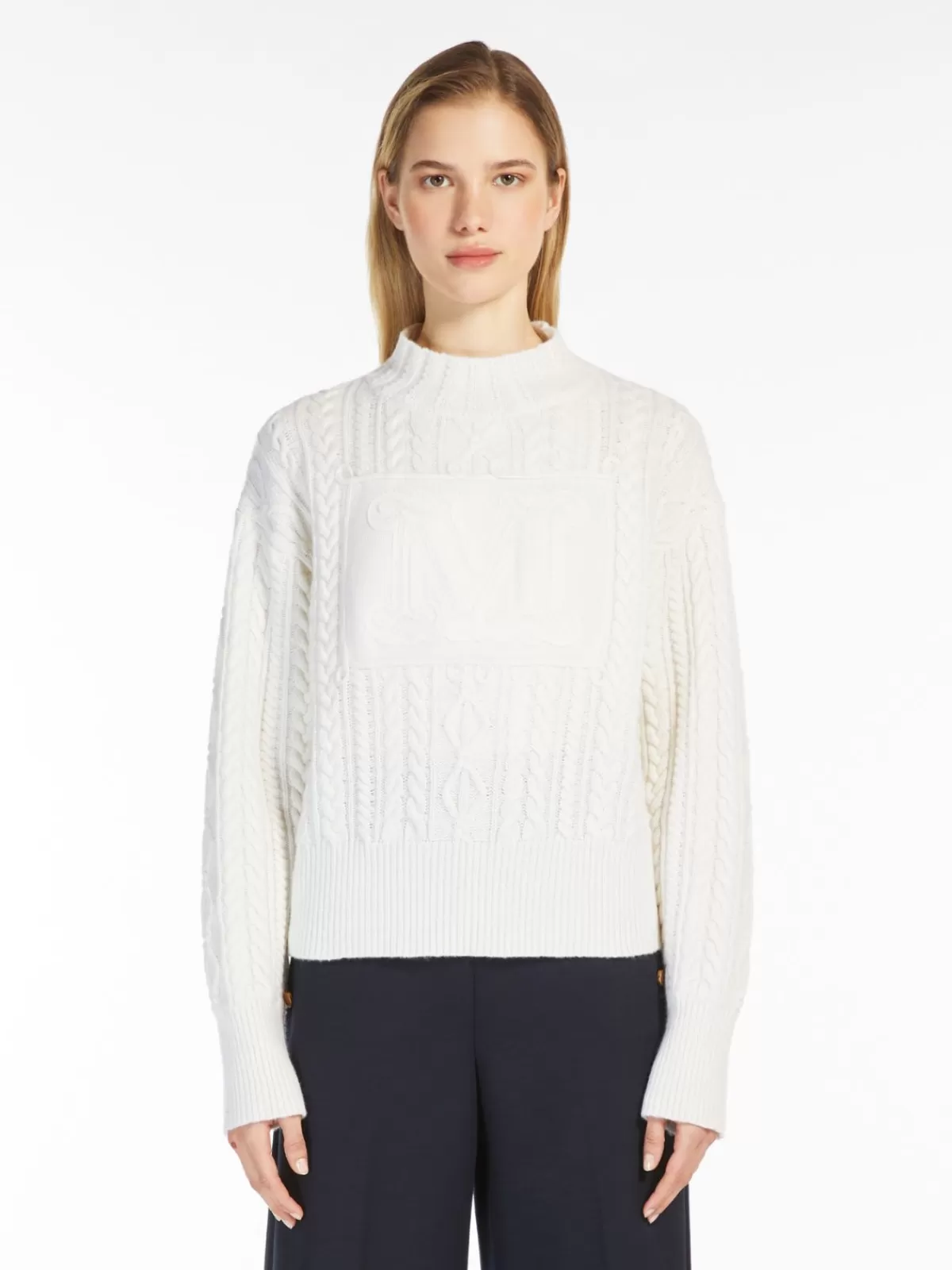 Classic suéter Max Mara en lana y cachemira - Blanco invernal de calidad premium