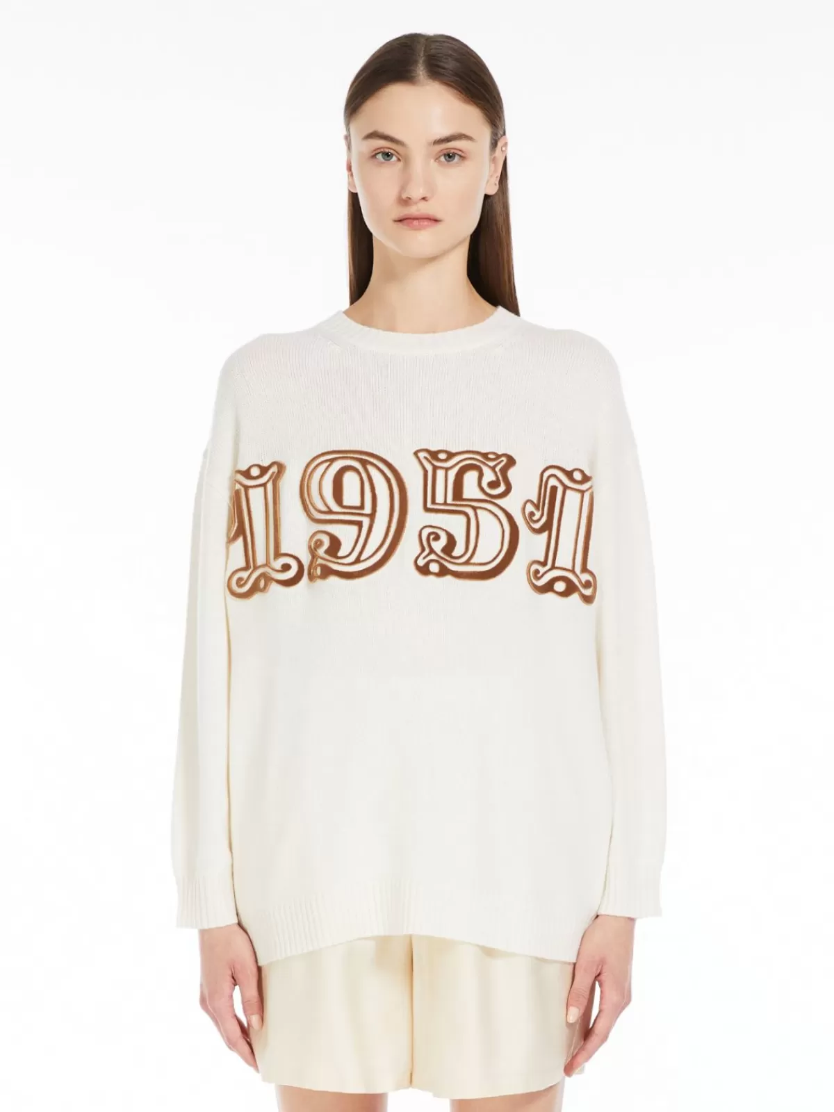 Max Mara Jersey Invierno - Lana Premium y Cachemira, Blanco Nieve, Corte Relajado