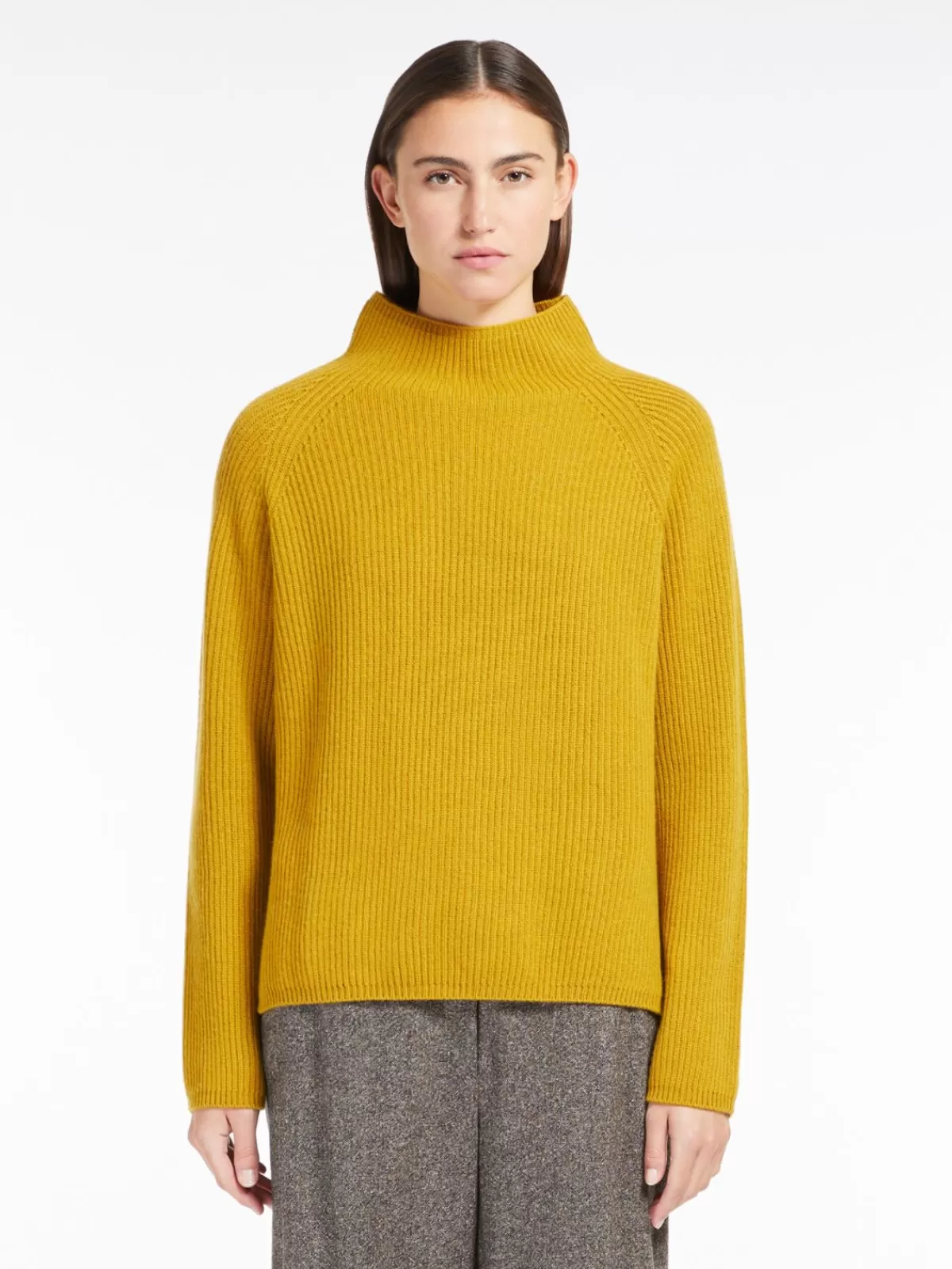 Jersey acanalado Max Mara en lana y cachemir - Amarillo brillante para looks invernales