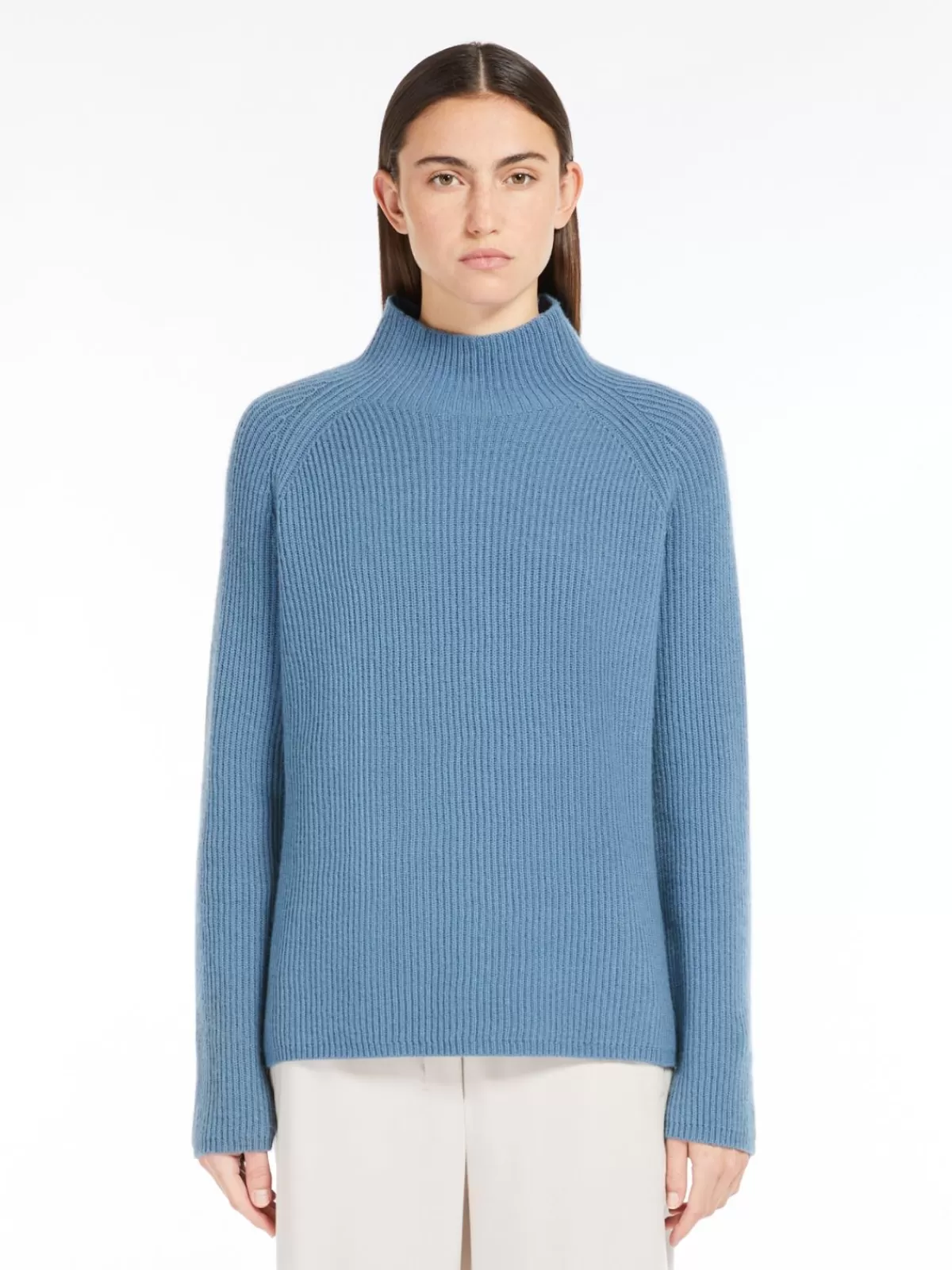 Jersey acanalado Max Mara en lana y cachemira - Azul marino
