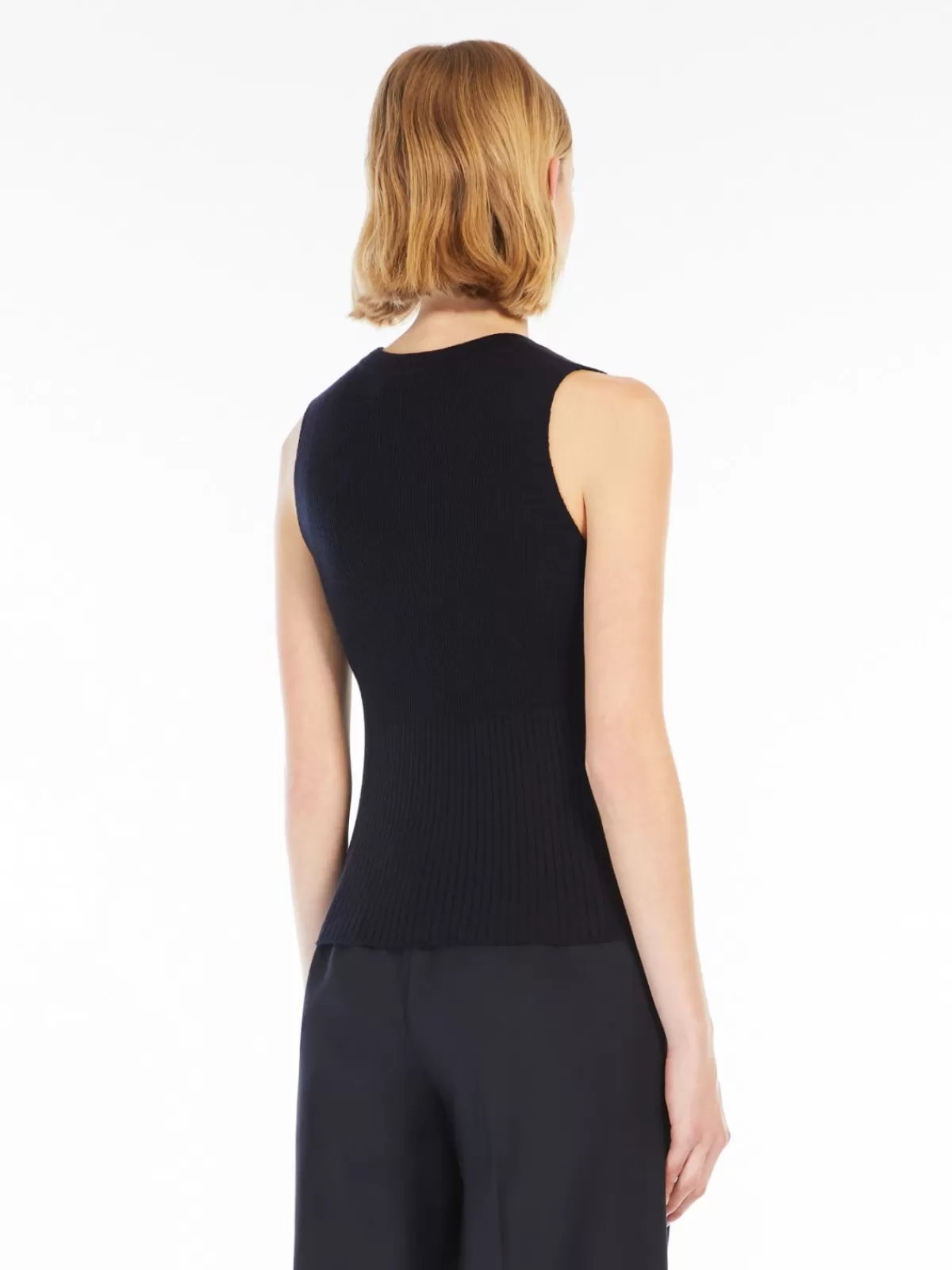 Sofisticada blusa de punto Max Mara en lana y seda - Azul Marino de calidad premium