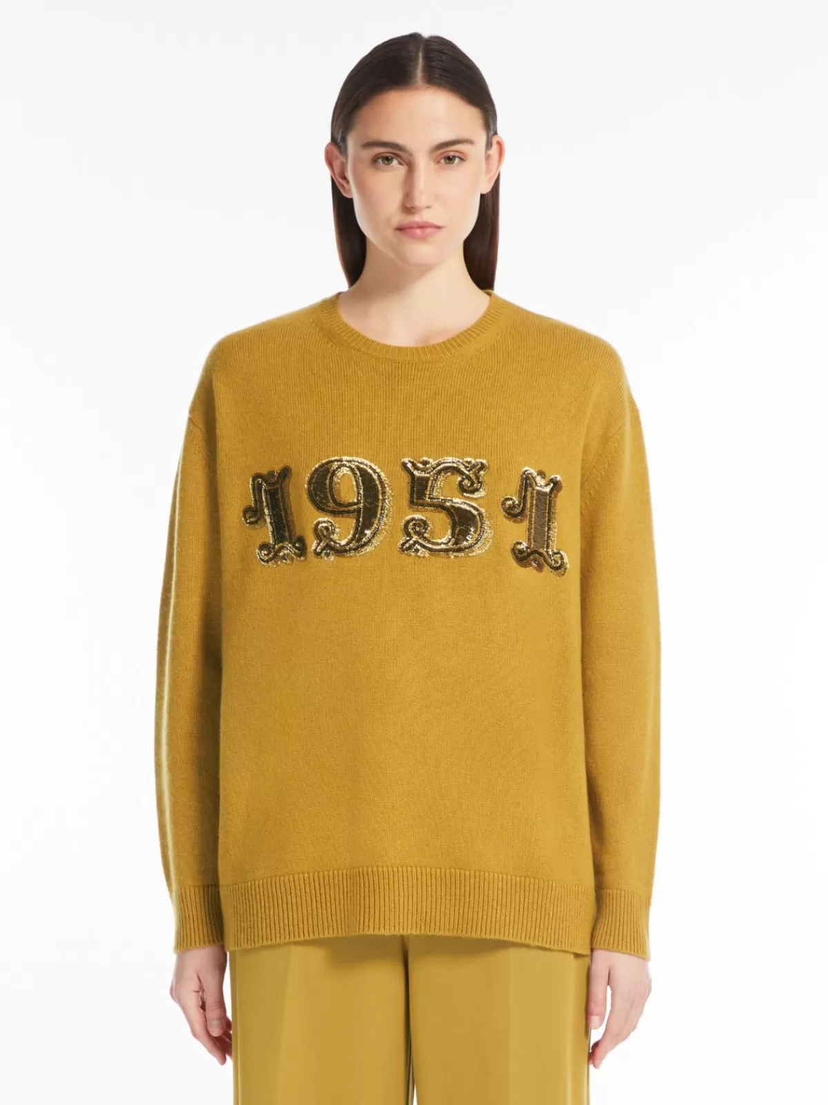Jersey invernal Max Mara en lana y cachemira con destellos - Tono dorado arena