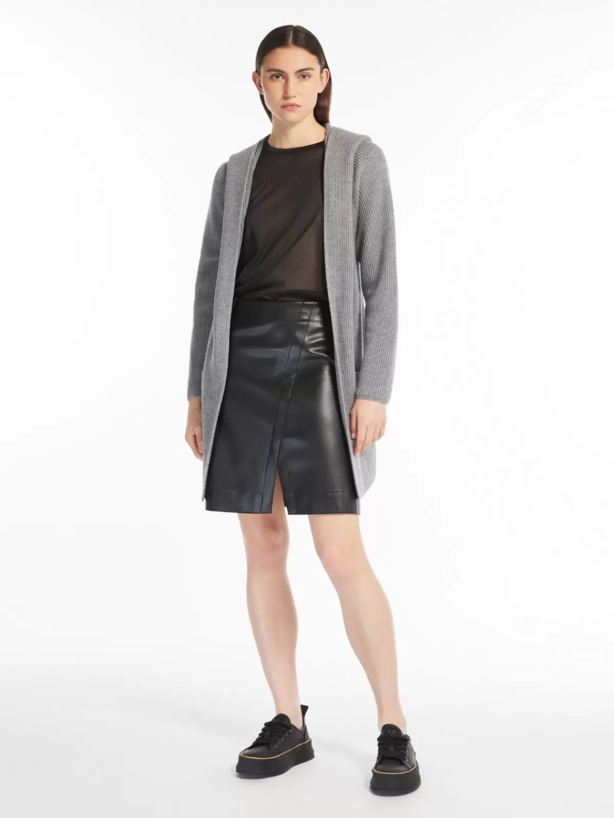 Abrigo clásico de lana Max Mara con cinturón - tono gris perla invierno