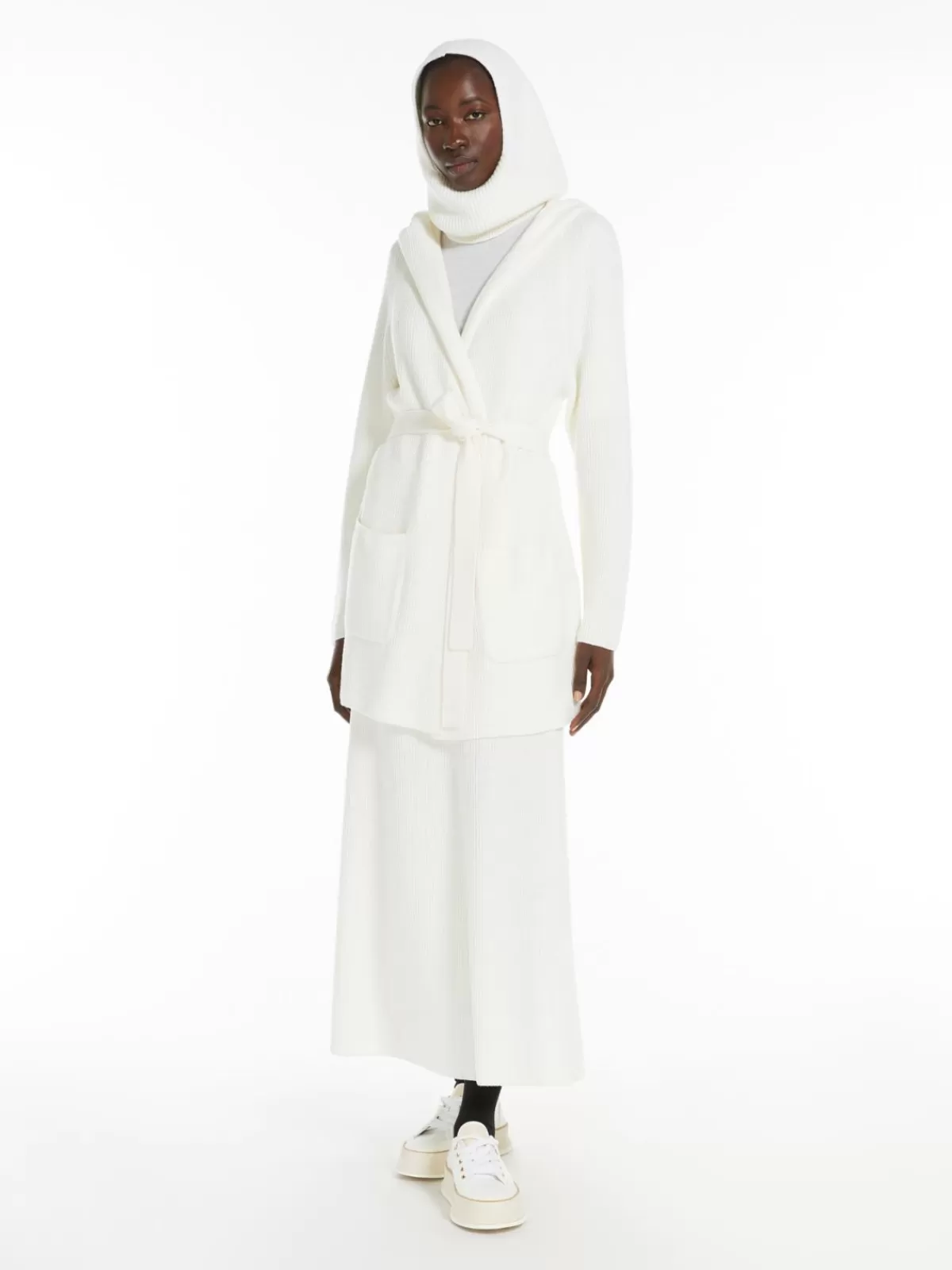 Abrigo de lana Max Mara con cinturón detallado - Blanco invernal premium