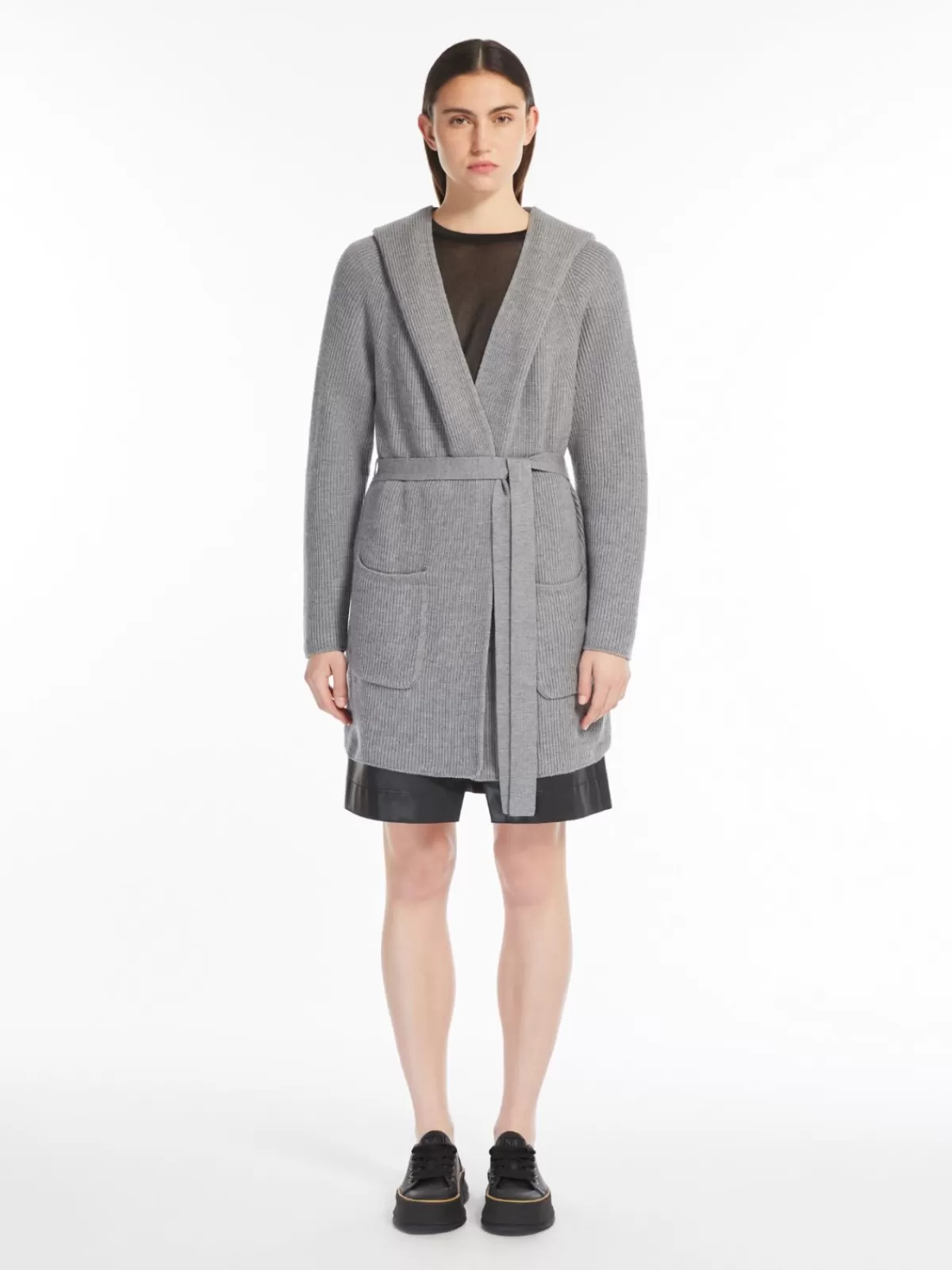 Abrigo clásico de lana Max Mara con cinturón - tono gris perla invierno