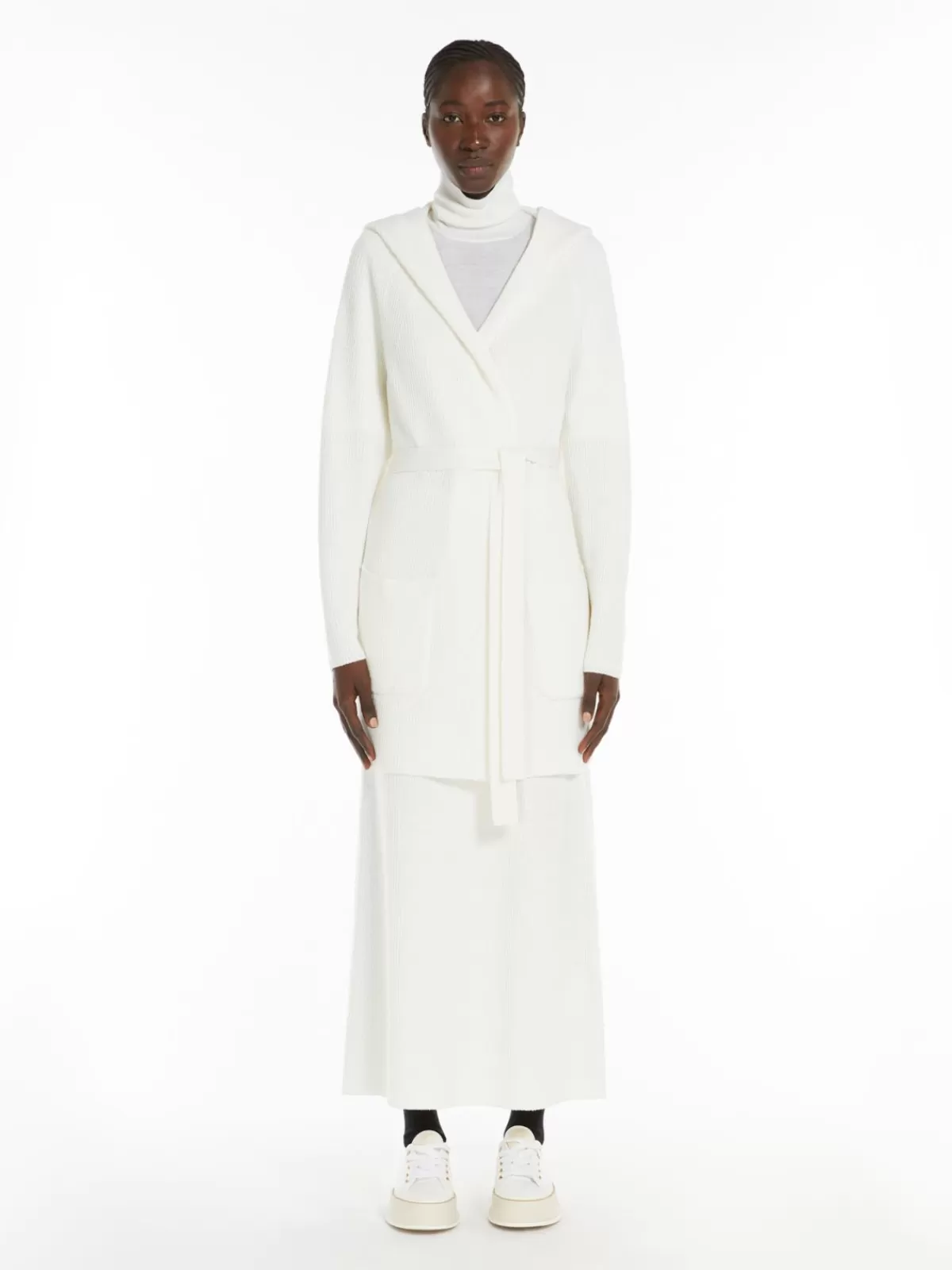 Abrigo de lana Max Mara con cinturón detallado - Blanco invernal premium