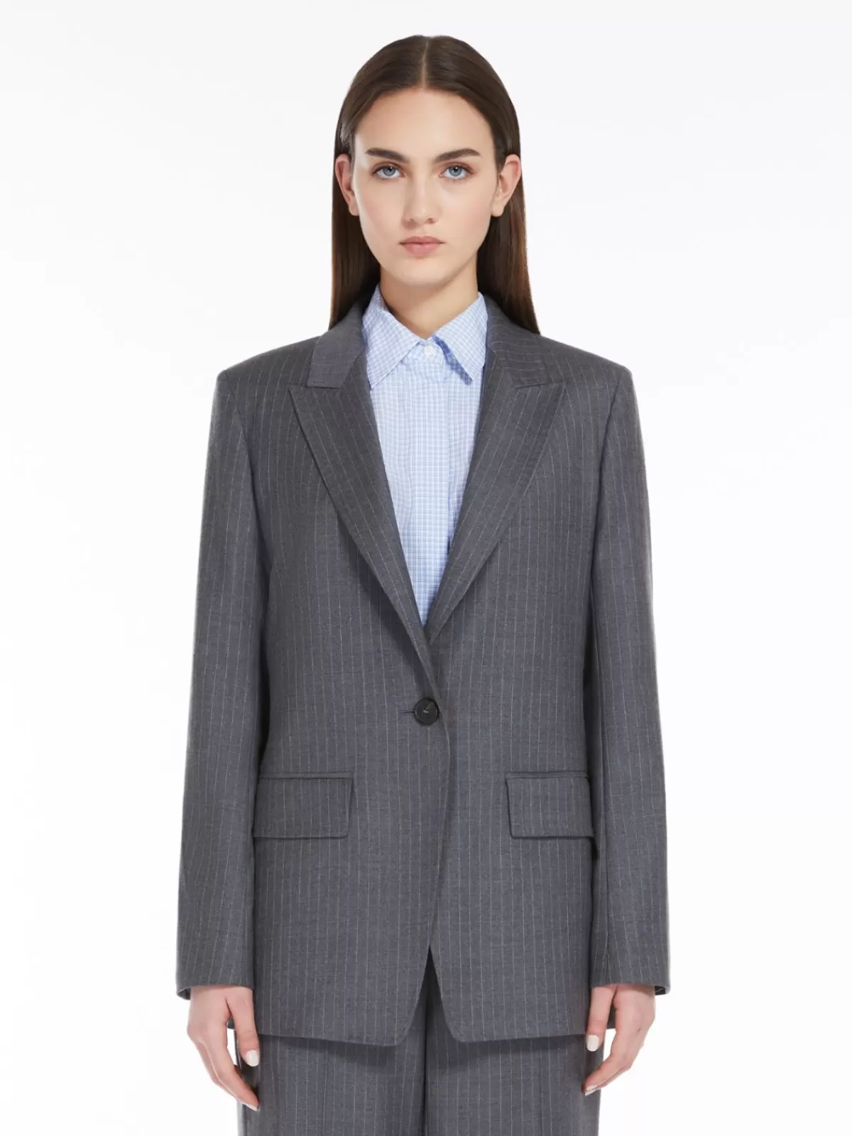 Chaqueta Clásica Max Mara en Lana Franelada - Color Gris Medio para Look Elegante