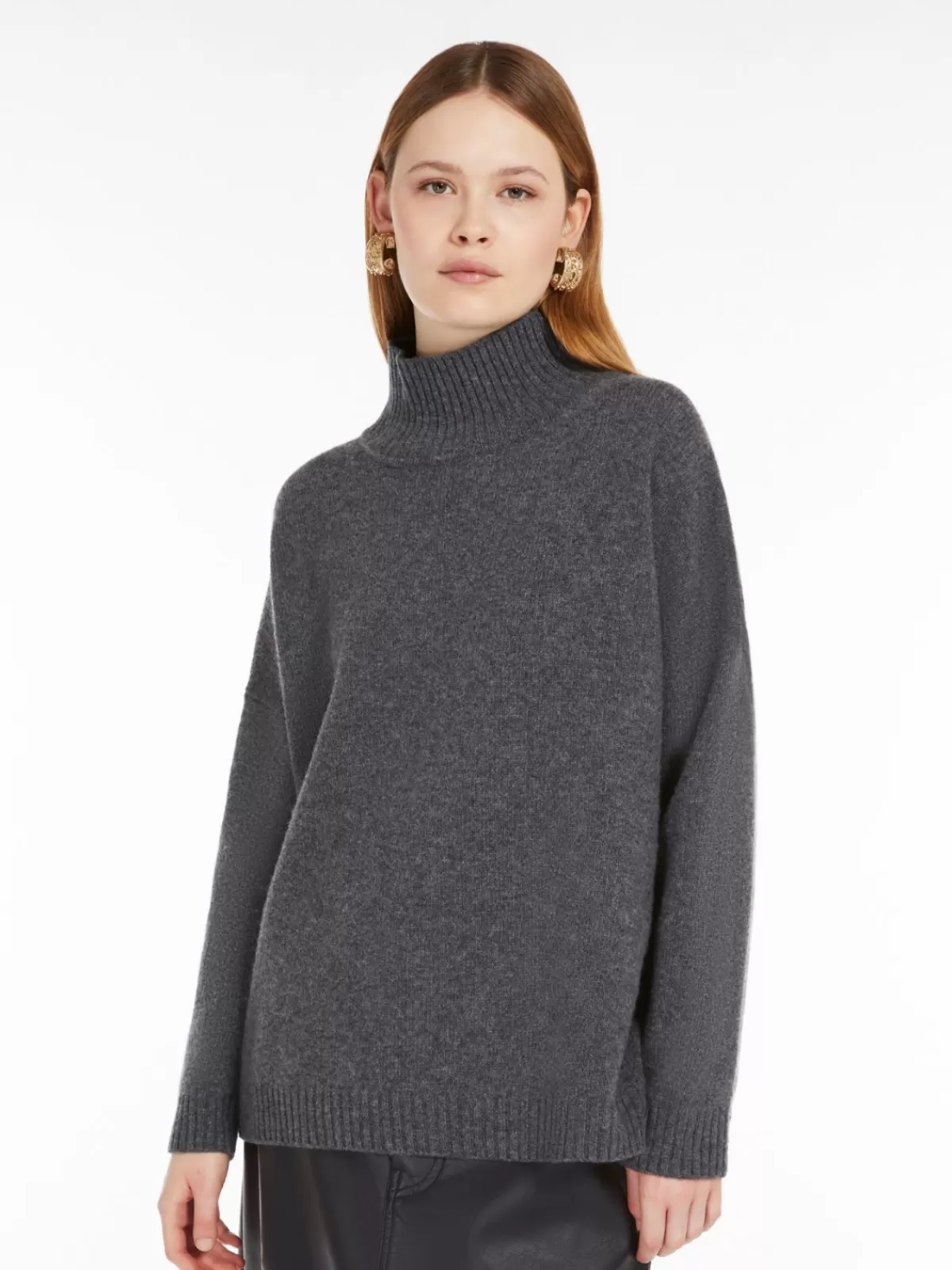 Jersey de cuello alto en lana merino Max Mara - Gris oscuro, tejido premium para abrigo elegante