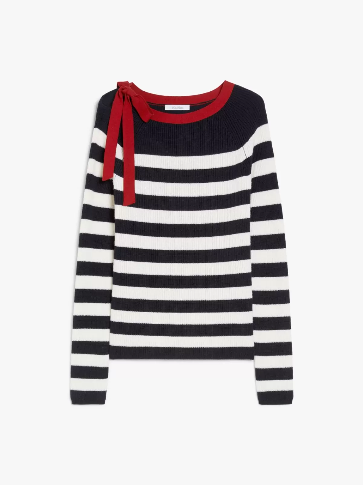 Sweater de lana Max Mara con lazo decorativo - Combinación invernal en blanco y azul claro