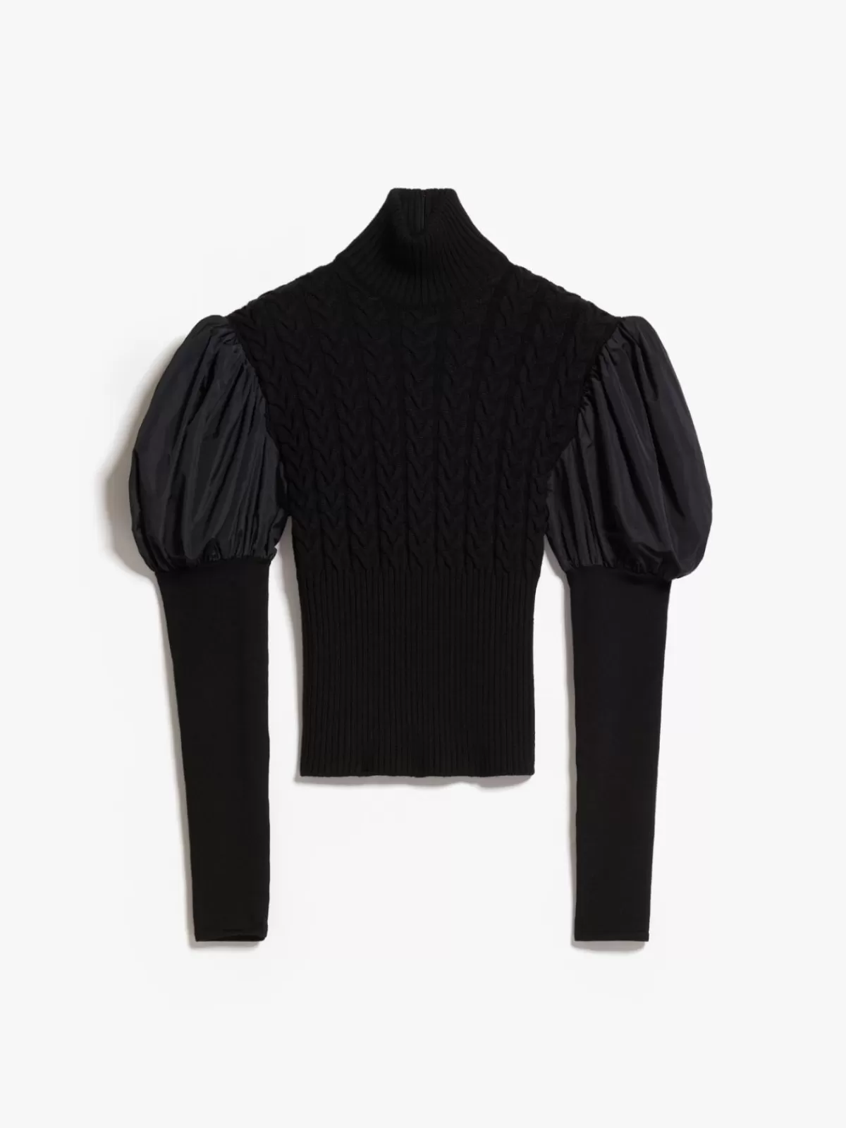 Suéter de lana Merino con mangas de tafetán brillante - Max Mara colección otoño/invierno en tono negro clásico