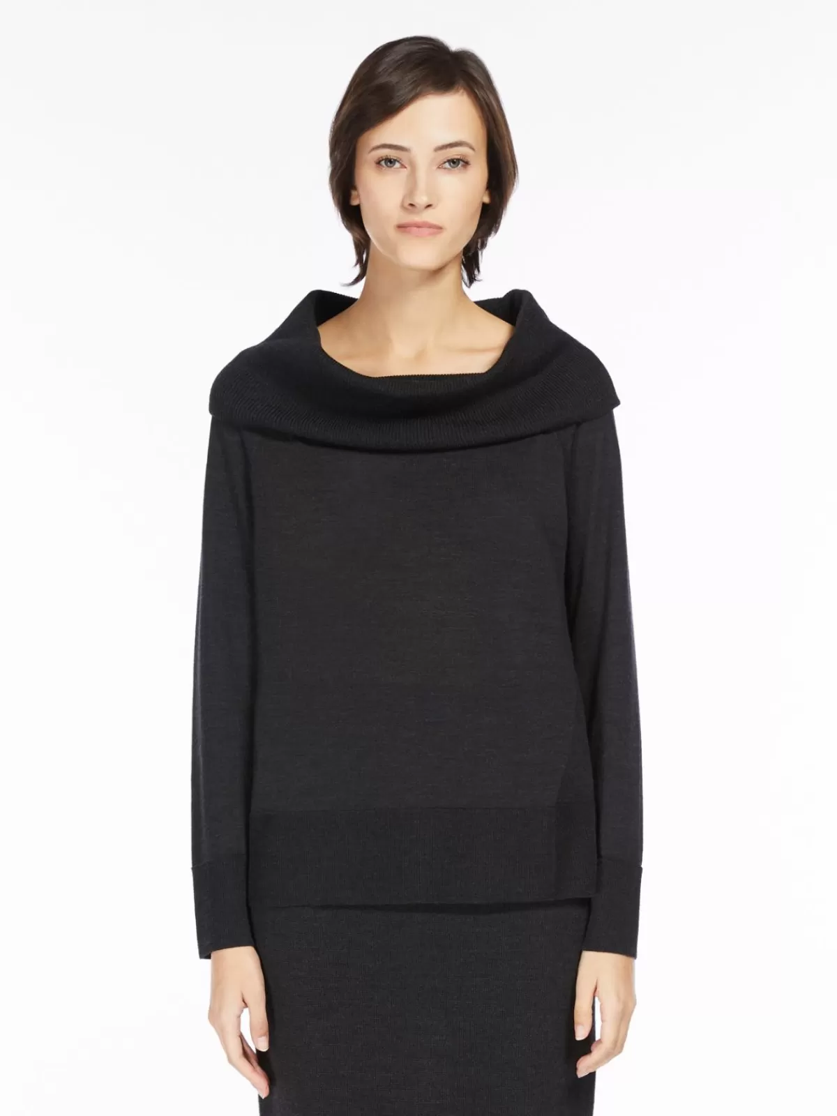 Max Mara - Suéter de lana con escote caído en gris oscuro | Prenda de punto elegante para tu colección invernal