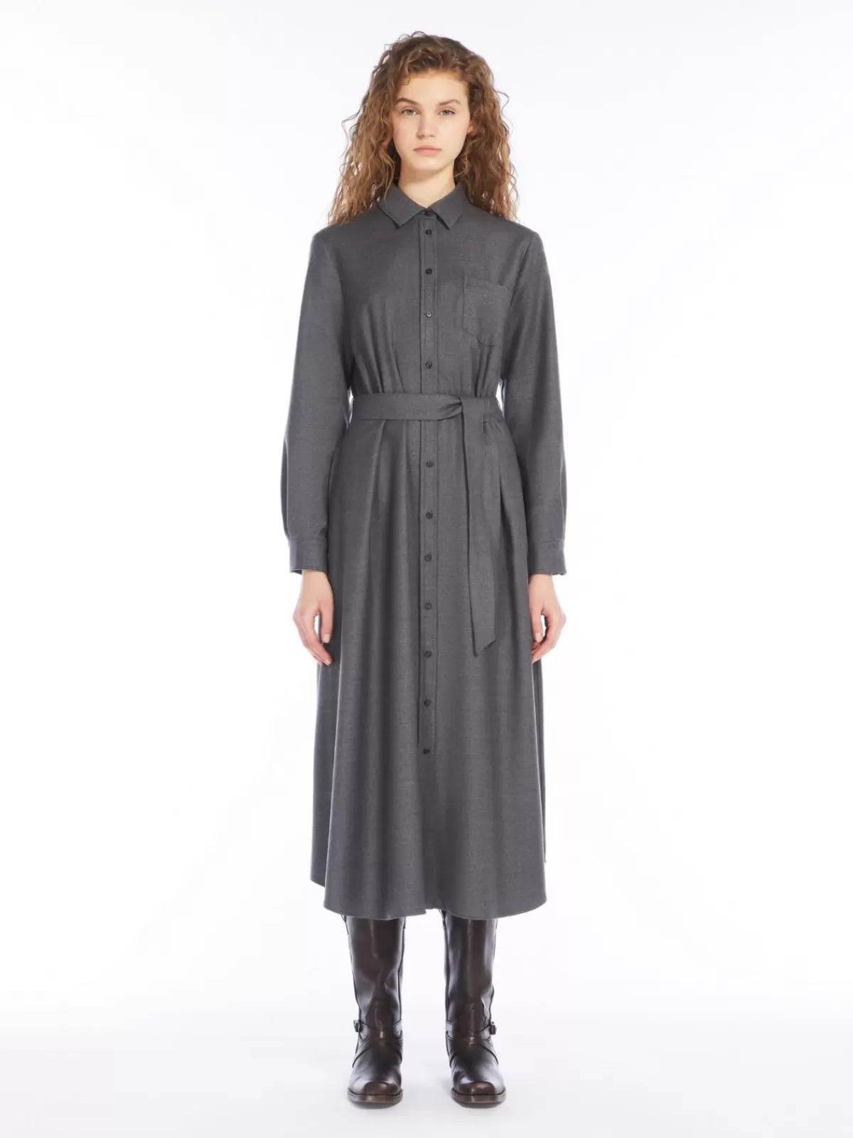 Vestido camisero de lana gris medio Max Mara - Elegancia casual en corte recto