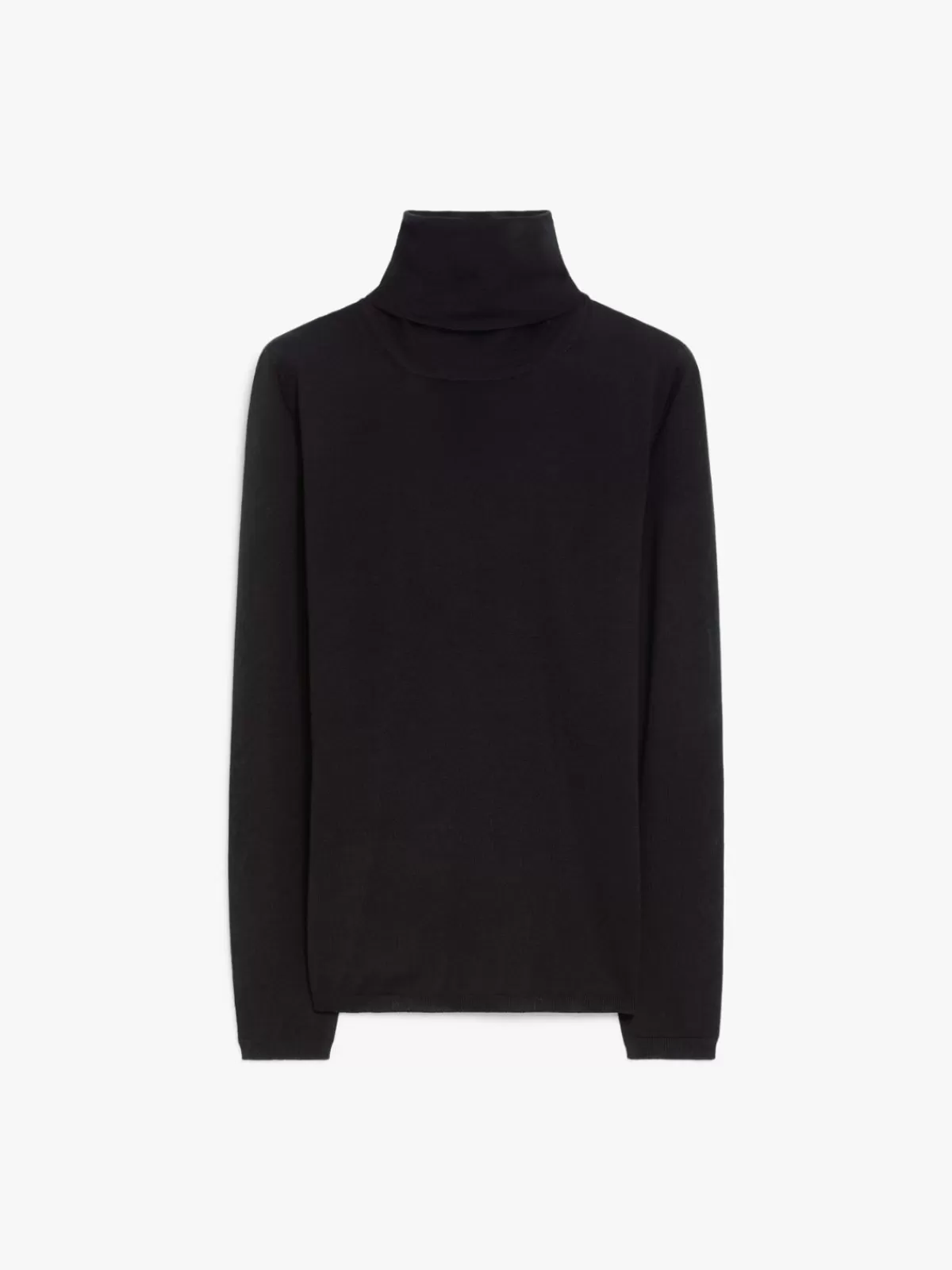 Max Mara - Suéter de cuello alto en lana natural, color negro elegante