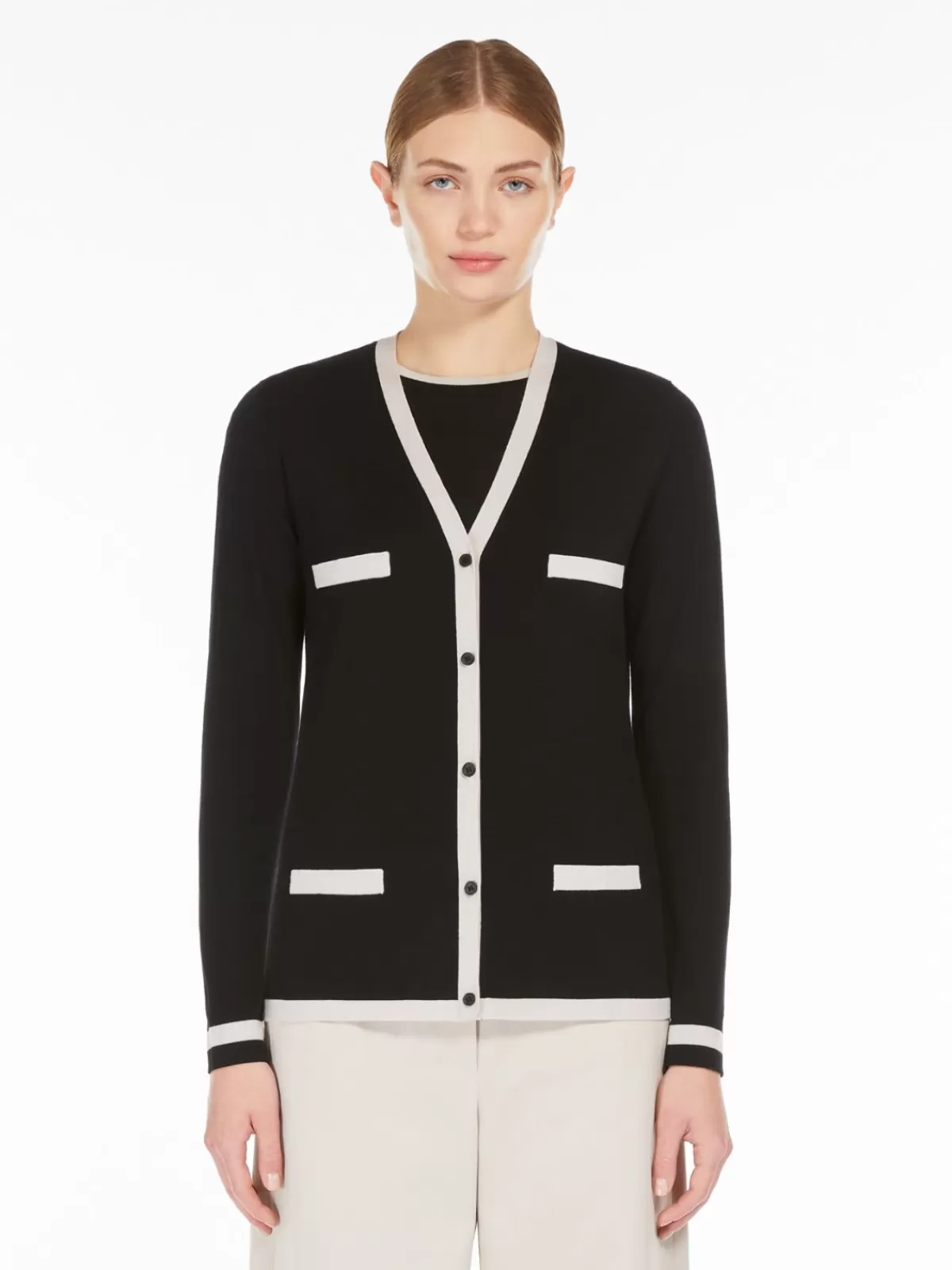 Cardigán Max Mara en lana virgen - Abrigo punto clásico negro para invierno